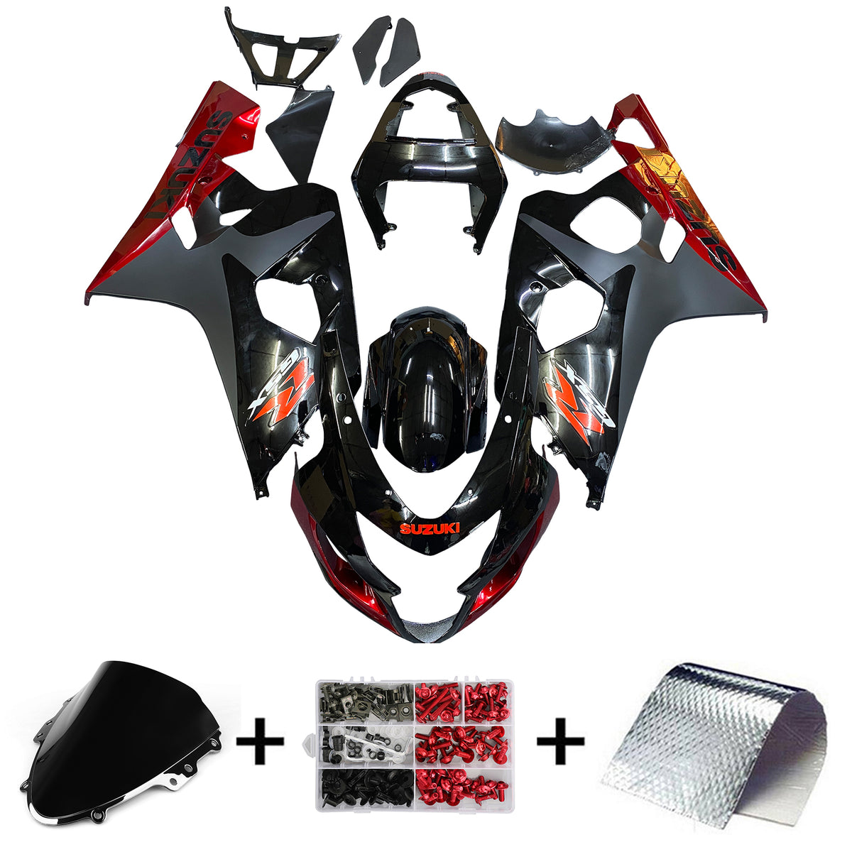 Amotopart Suzuki 2004-2005 GSXR 600/750 Noir avec kit de carénage rouge