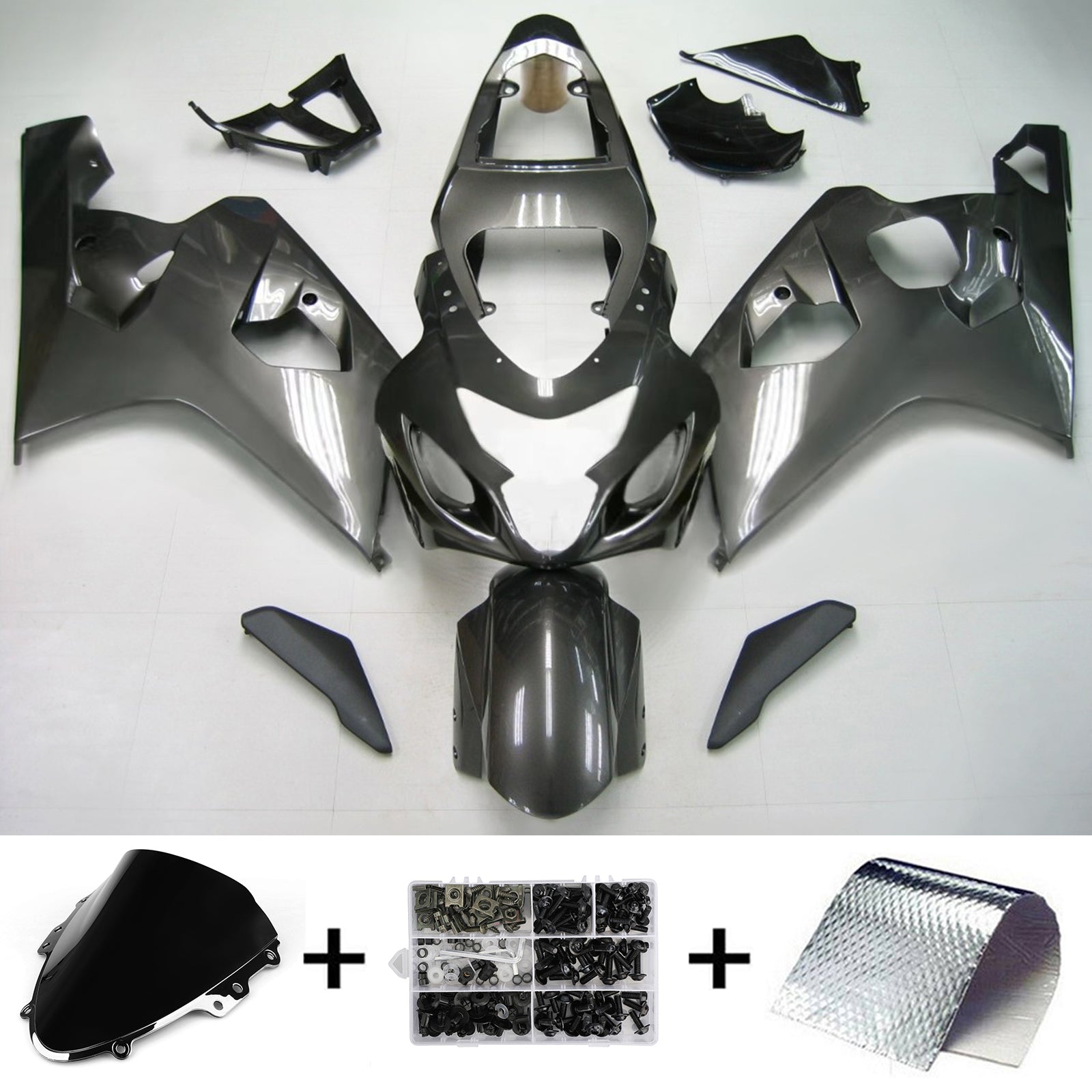Amotopart Suzuki 2004–2005 GSXR 600/750 Schwarz-Grau-Verkleidungsset