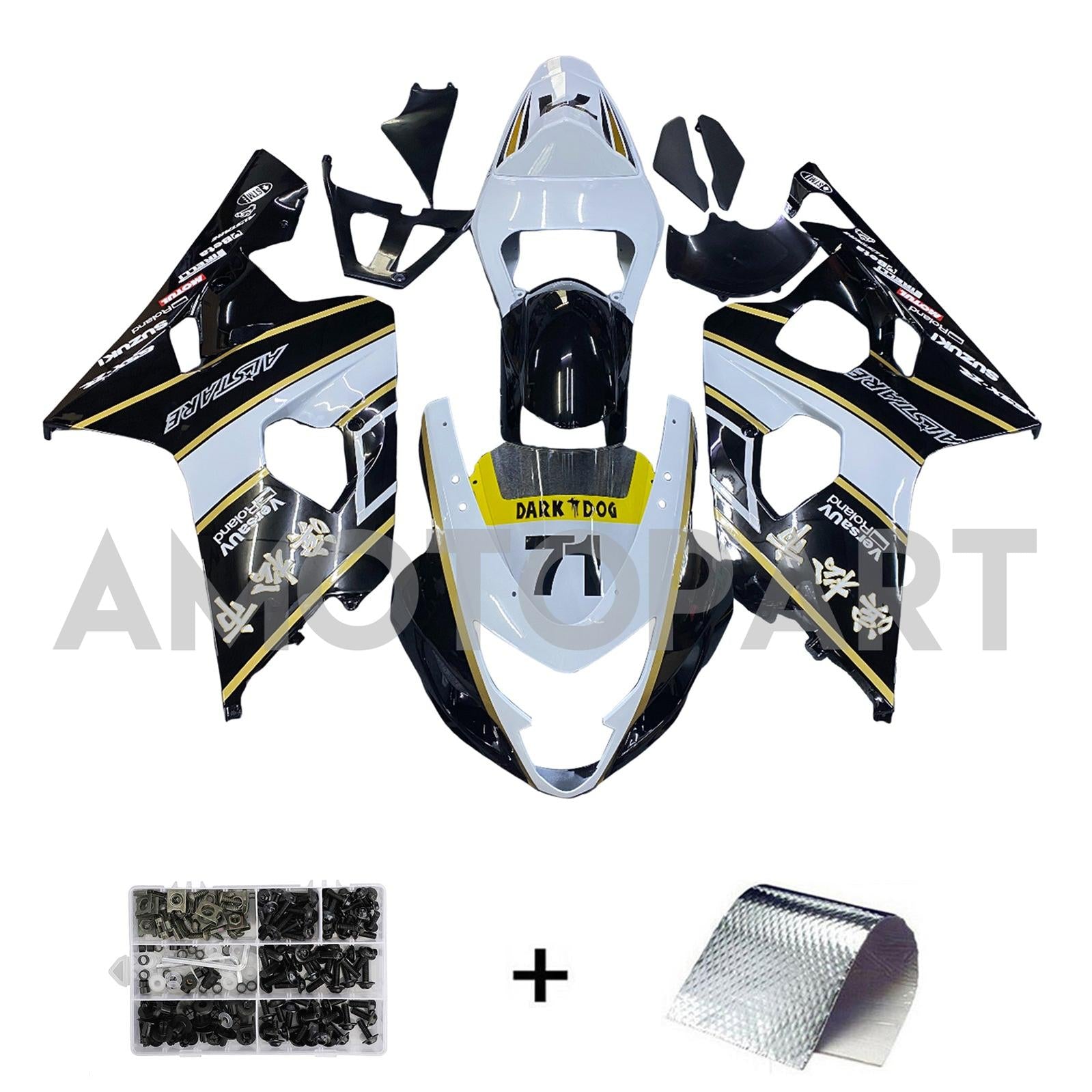 Amotopart 2004-2005 K4 GSXR 600/750 Suzuki White&Black Style2 Fairing Kit