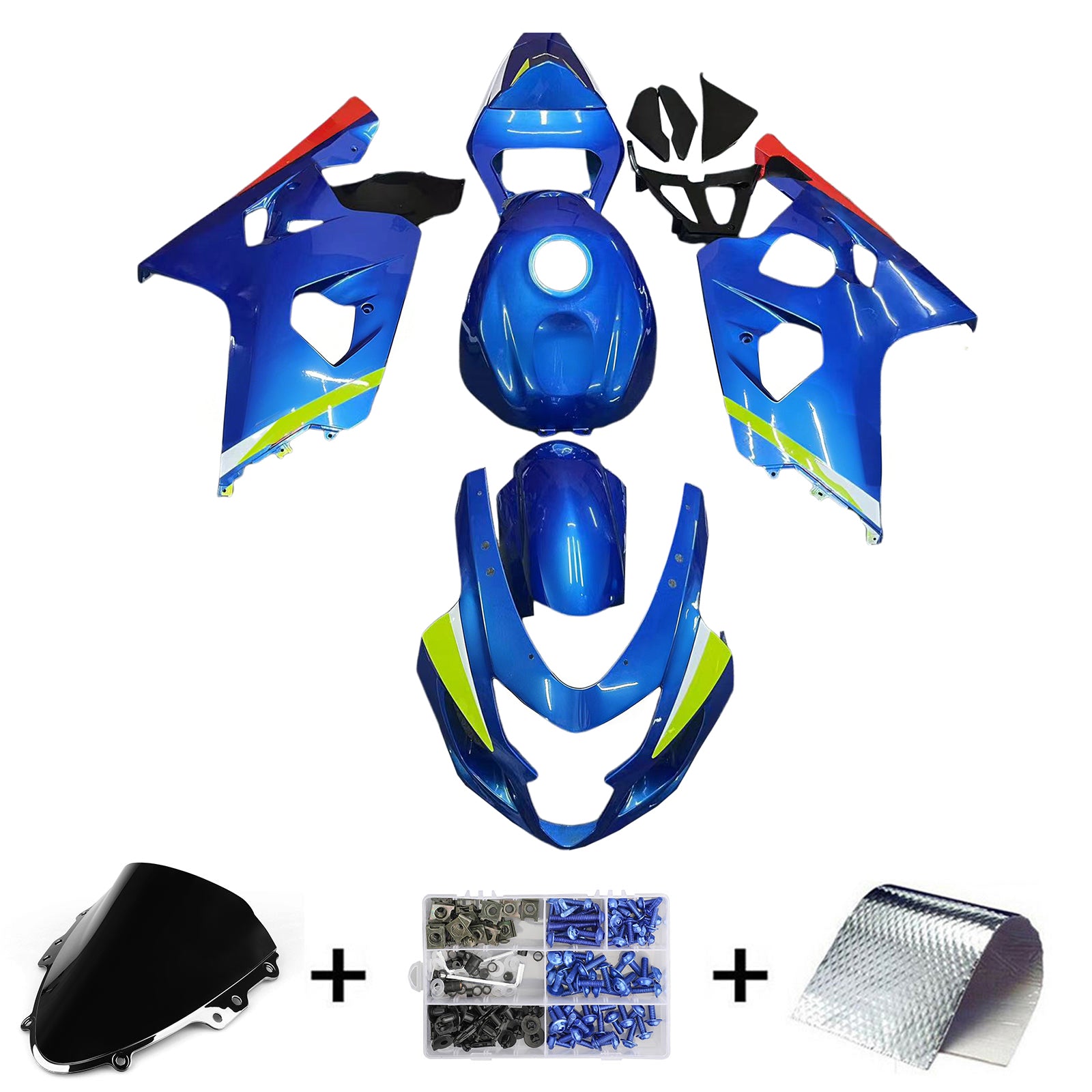 Amotopart 2004-2005 K4 GSXR 600/750 Suzuki Blue & Neon Yellow Accents Fairing Kit
