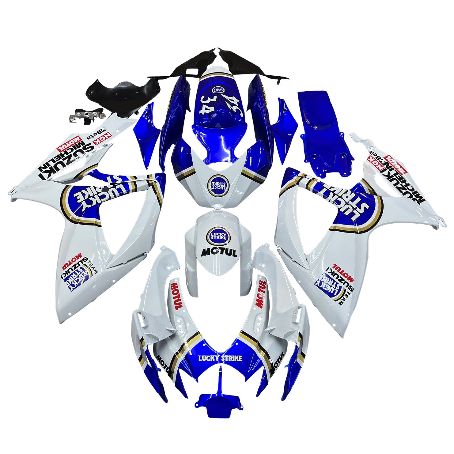 Amotopart 2006-2007 K6 GSXR 600/750 Suzuki blanco con kit de carenado con logotipo azul