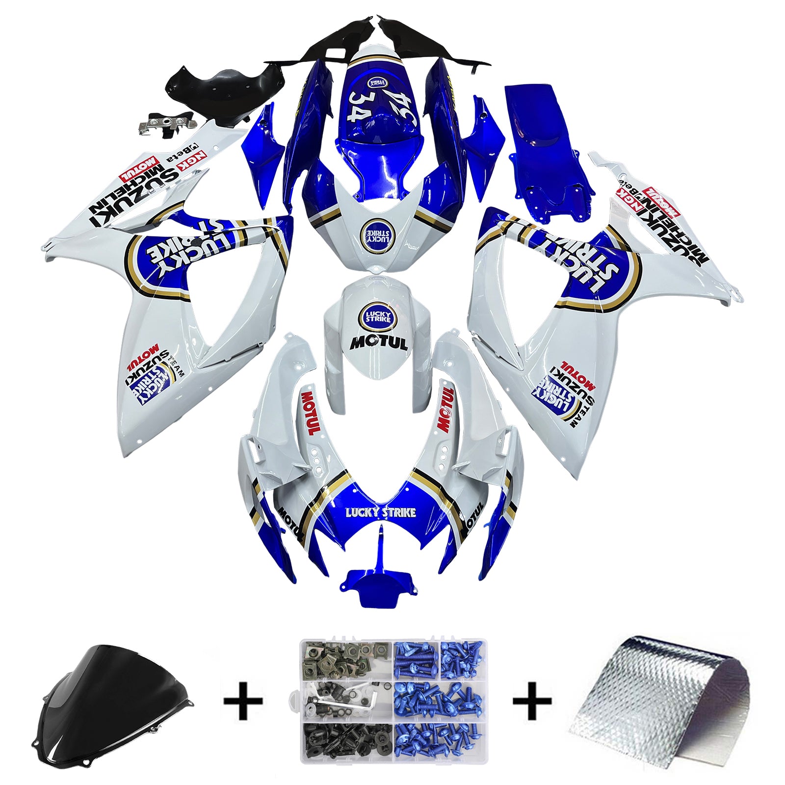 Amotopart 2006-2007 K6 GSXR 600/750 Suzuki Blanc avec kit de carénage logo bleu