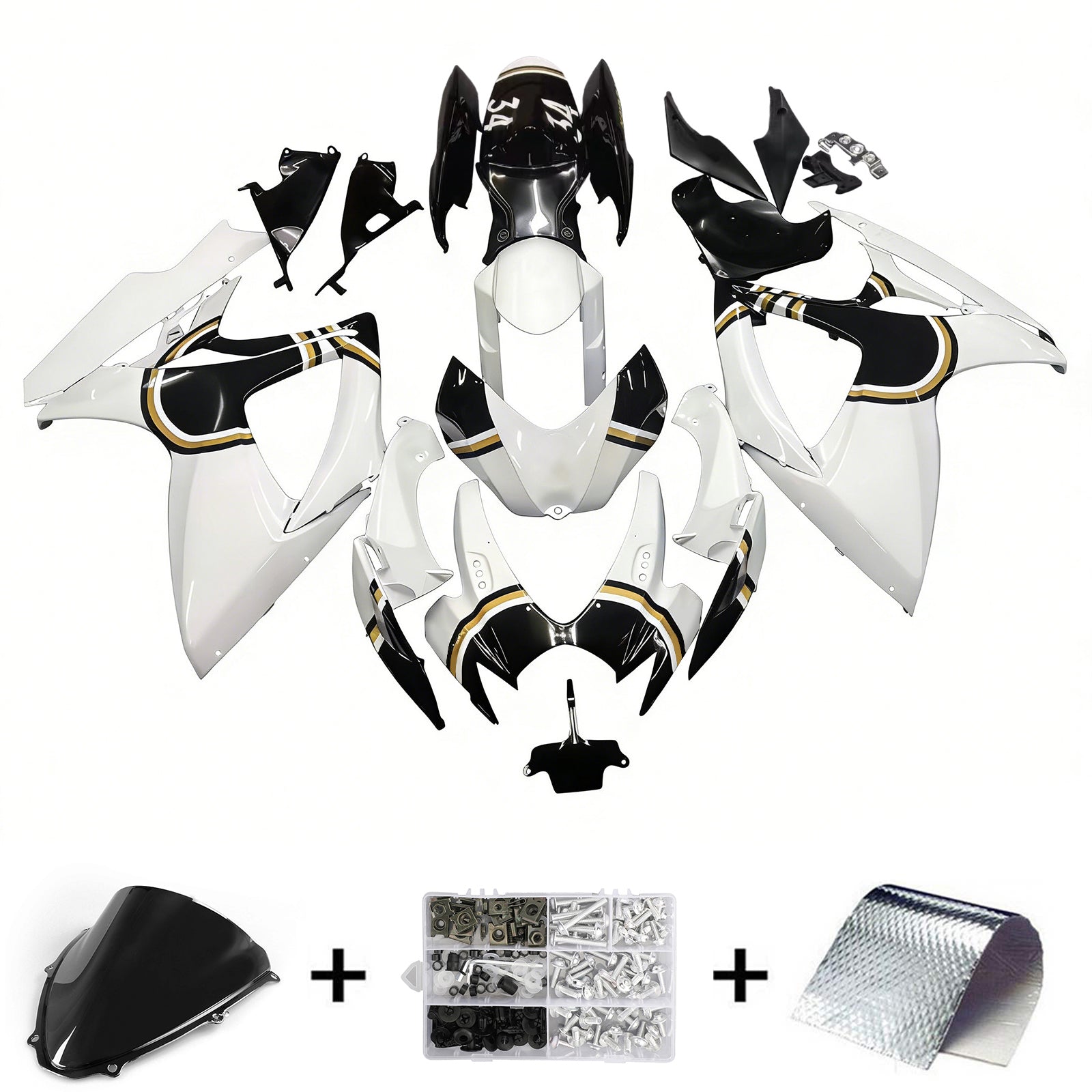 Amotopart 2006–2007 K6 GSXR 600/750 Suzuki Weiß mit schwarzem Logo Verkleidungsset