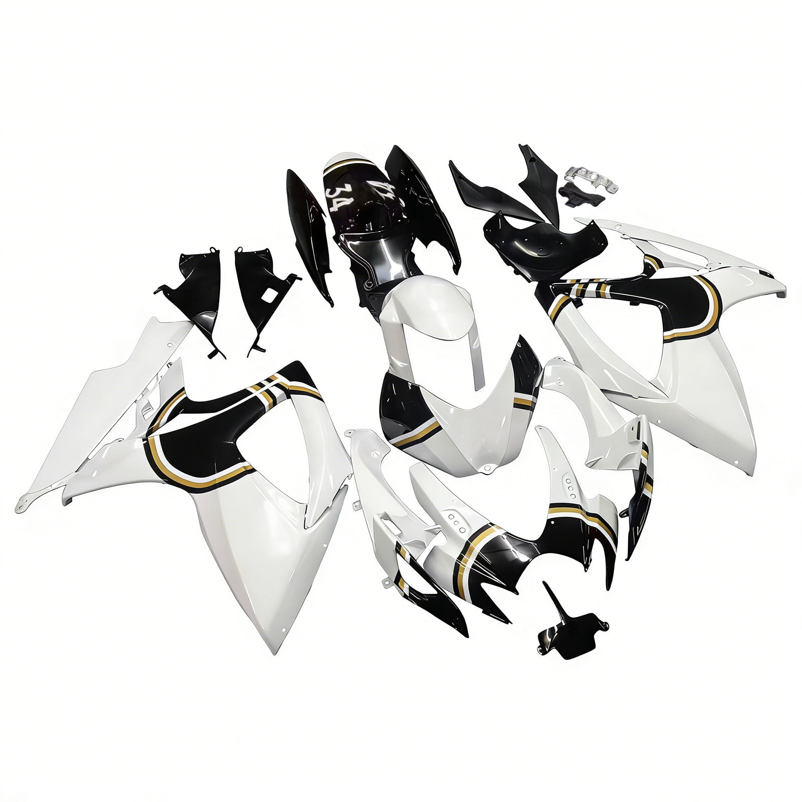 Amotopart 2006–2007 K6 GSXR 600/750 Suzuki Weiß mit schwarzem Logo Verkleidungsset