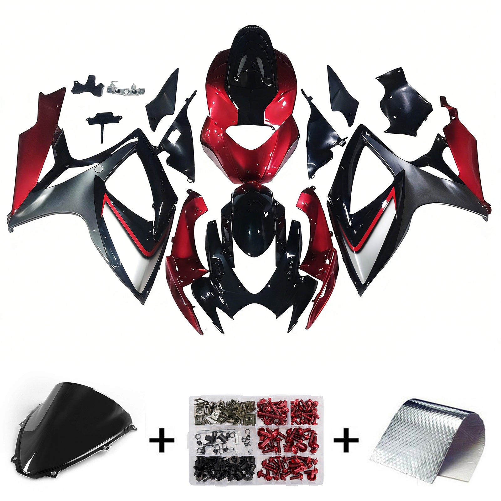 Amotopart 2006–2007 Suzuki GSXR 600/750 Schwarz-Rot-Verkleidungsset