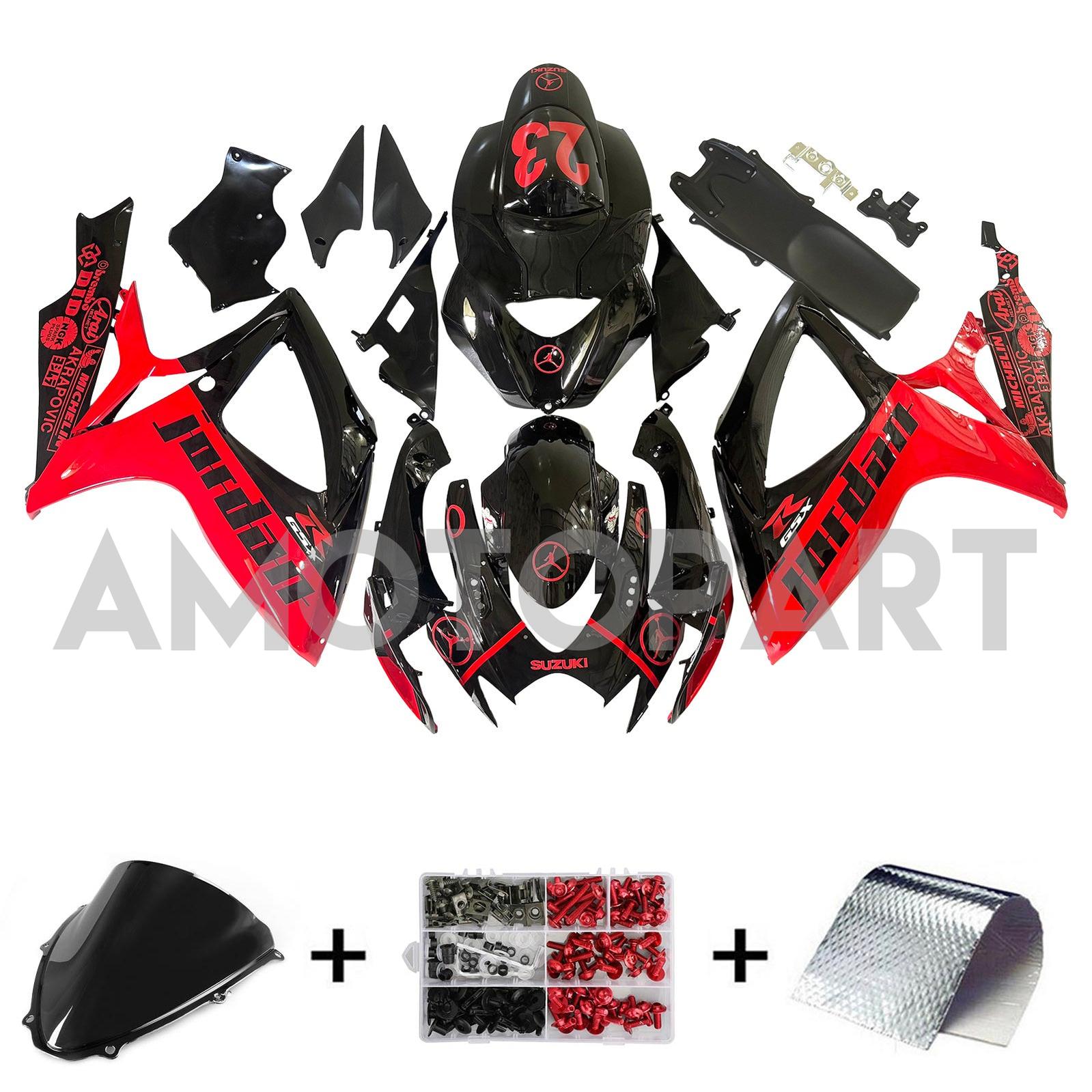 Amotopart 2006-2007 Suzuki GSXR 600/750 Jordan Black & Red Fairing Kit