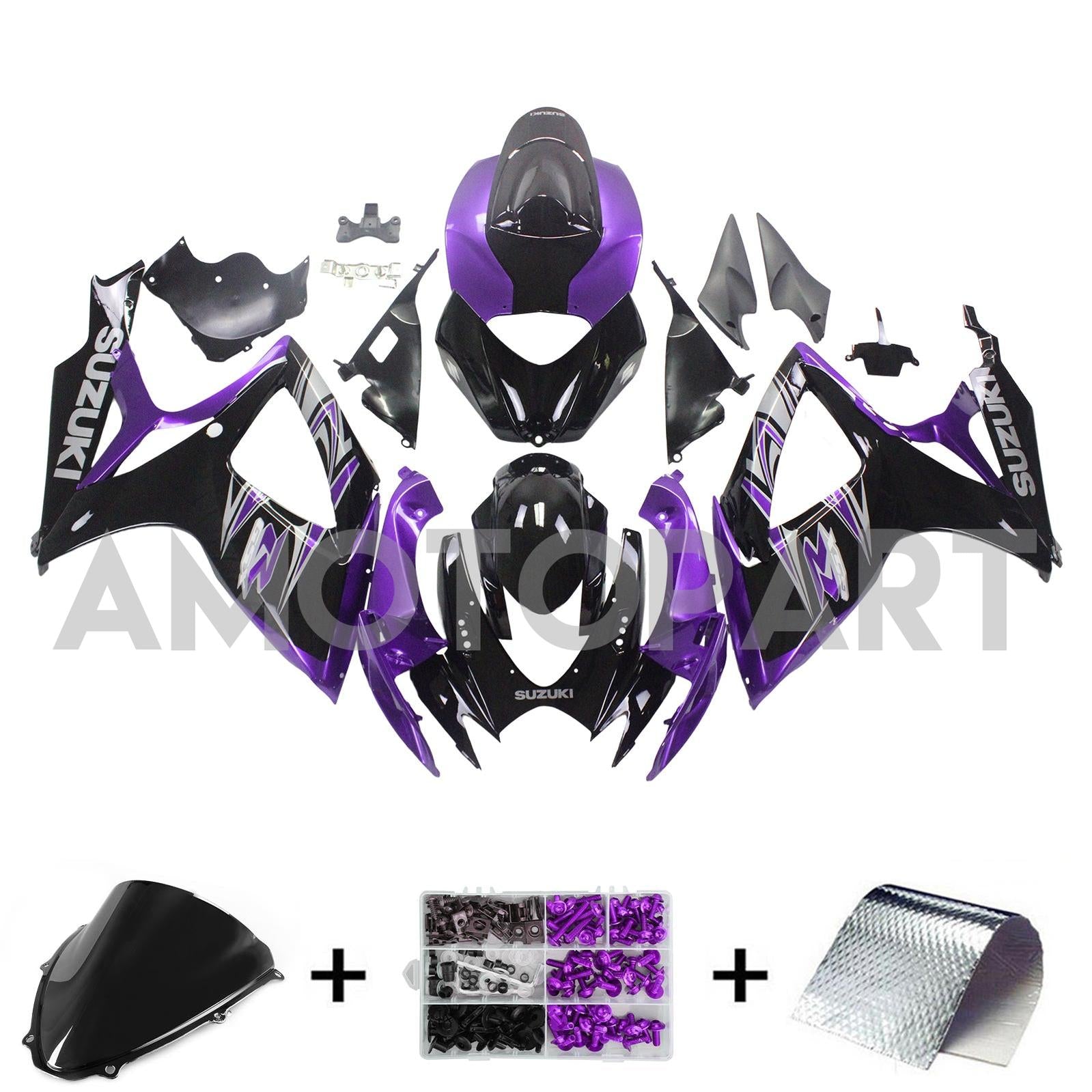 Amotopart 2006-2007 Suzuki GSXR 600/750 Black & Purple Fairing Kit