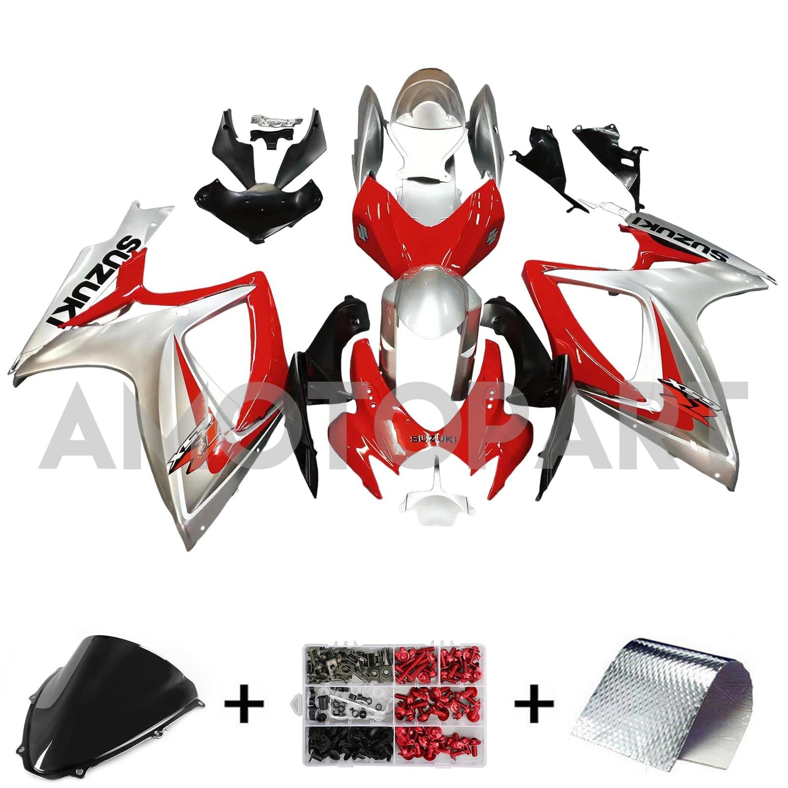 Amotopart 2006-2007 Suzuki GSXR 600/750 Sliver&Red Fairing Kit