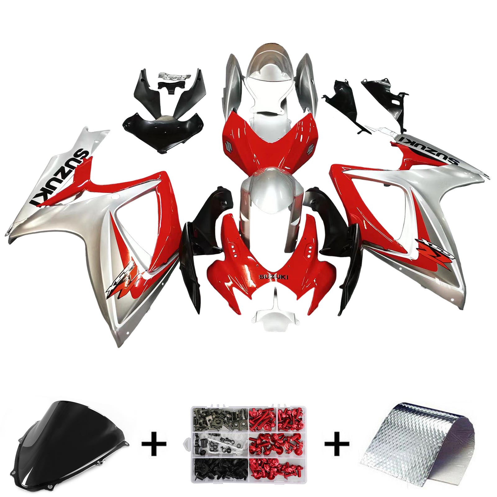 Amotopart 2006-2007 Suzuki GSXR 600/750 Kit de carenado plateado y rojo