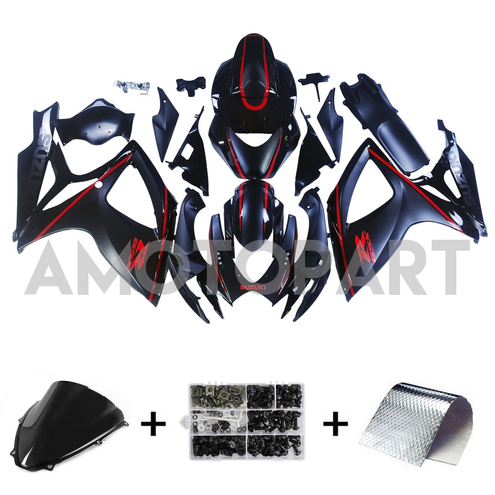 Amotopart 2006-2007 Suzuki GSXR 600/750 Matte Black&Red Fairing Kit
