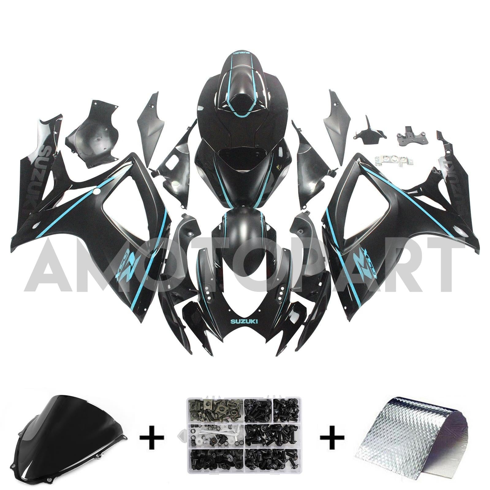 Amotopart 2006-2007 Suzuki GSXR 600/750 Matte Black&Blue Fairing Kit
