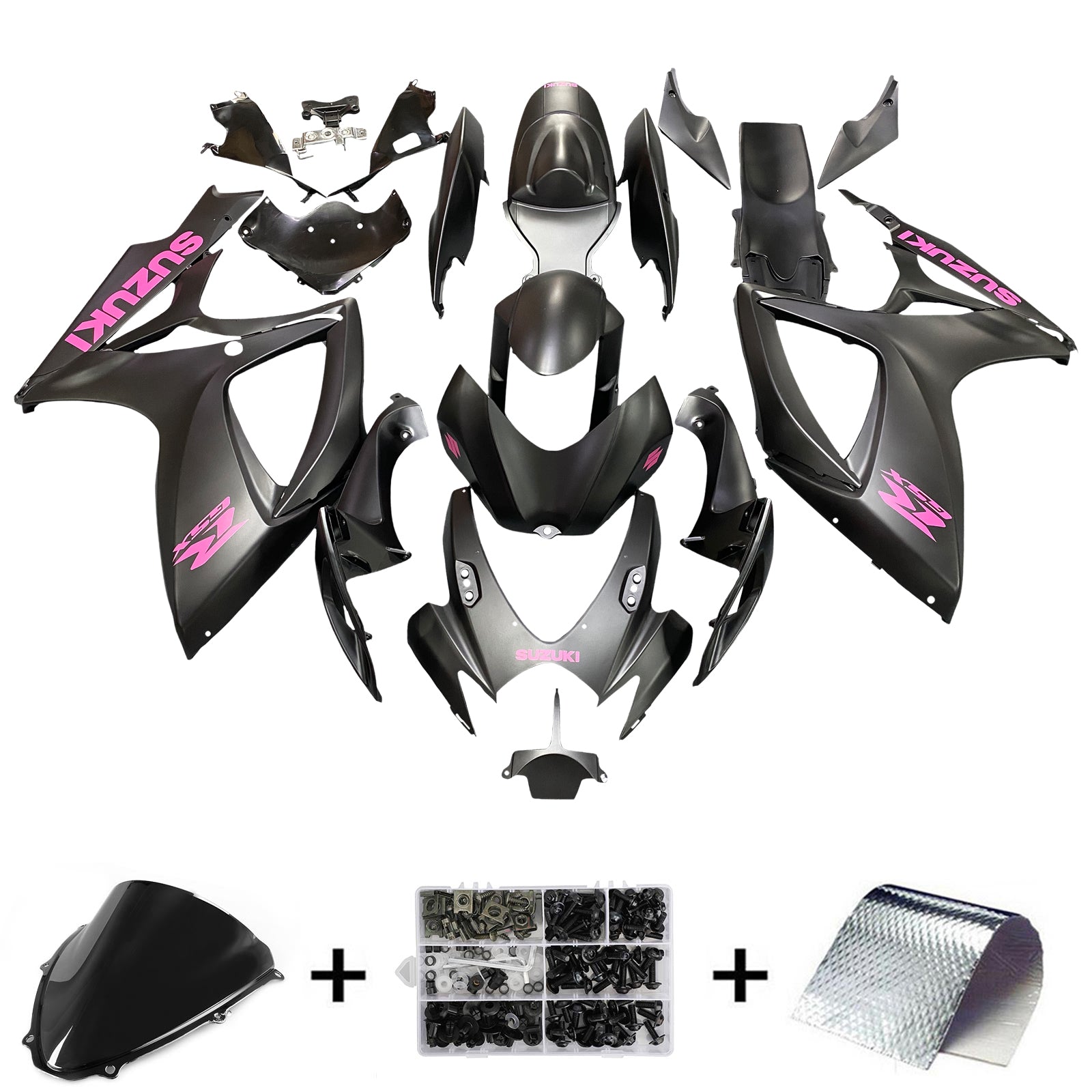 Amotopart 2006-2007 Suzuki GSXR 600/750 Kit de carénage noir mat et rose