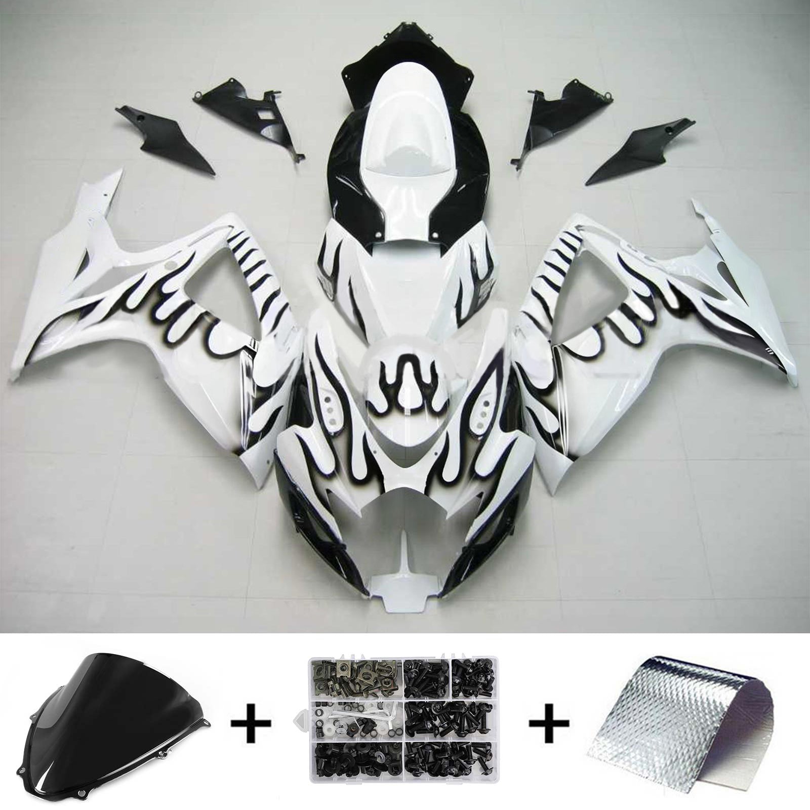 Amotopart 2006-2007 Suzuki GSXR 600/750 Nero&WKit di carenatura White Bead Style1