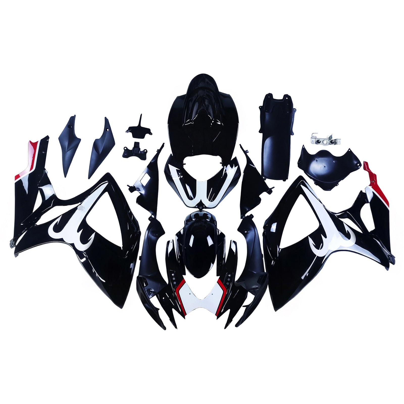 Amotopart 2006–2007 K6 GSXR 600/750 Suzuki Schwarz&Verkleidungssatz mit weißen Akzenten