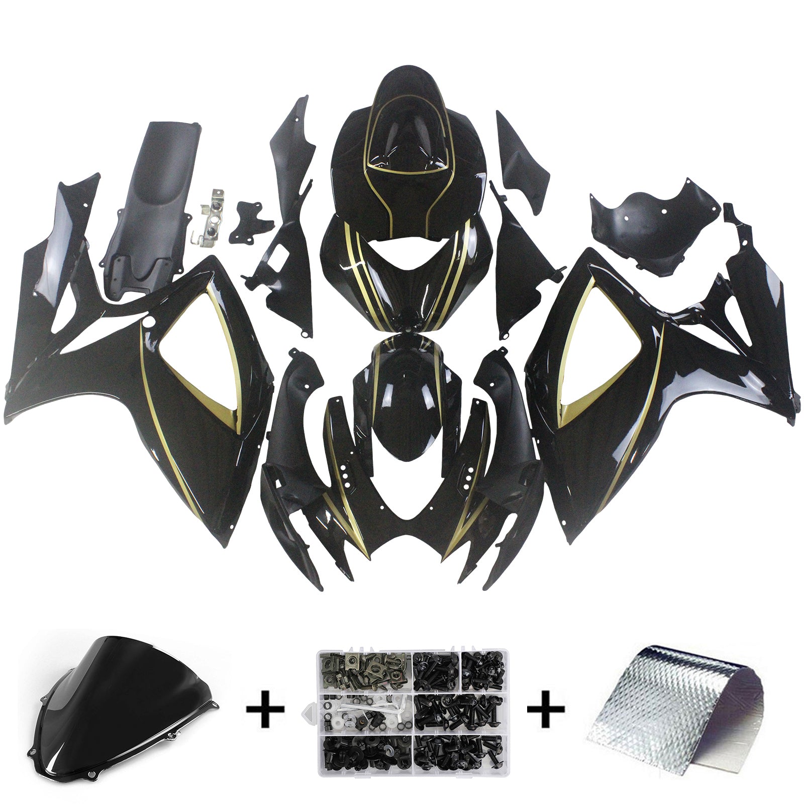 Amotopart 2006-2007 K6 GSXR 600/750 Suzuki Gloss Black with Gold Stripe Fairing kit