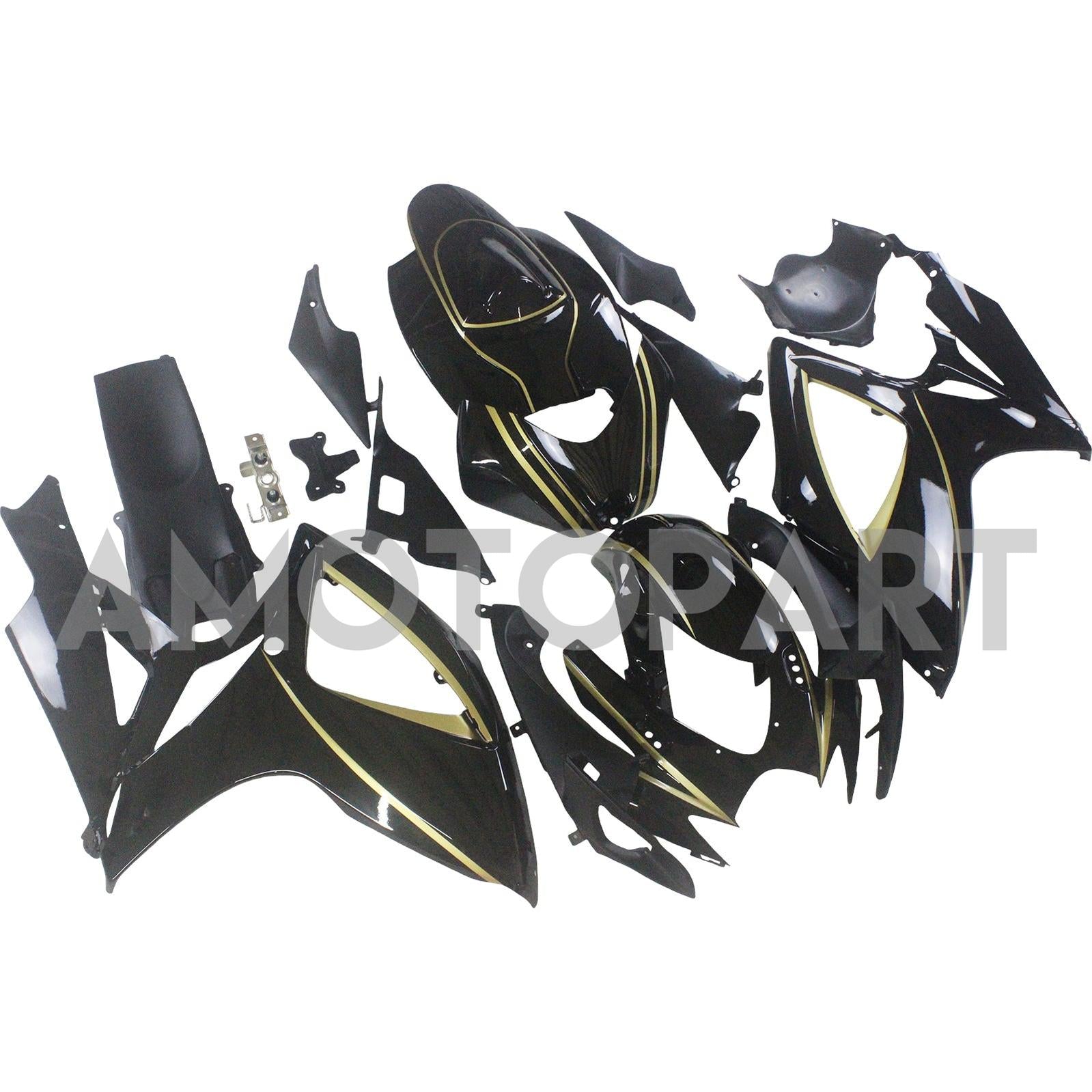 Amotopart 2006-2007 K6 GSXR 600/750 Suzuki Gloss Black with Gold Stripe Fairing kit