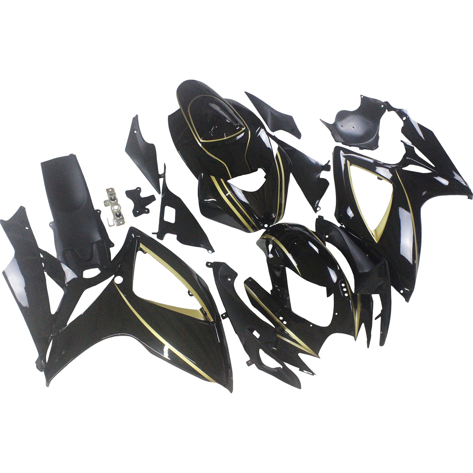 Amotopart 2006-2007 K6 GSXR 600/750 Suzuki Gloss Black with Gold Stripe Fairing kit