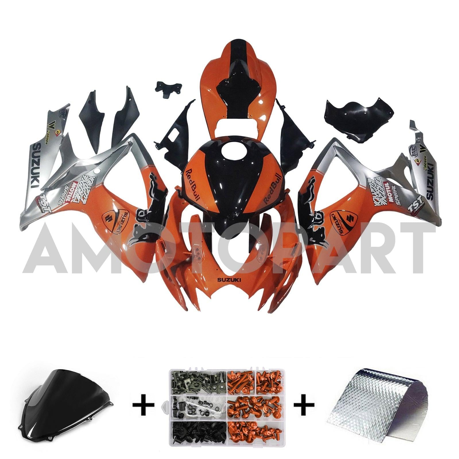 Amotopart 2006–2007 Suzuki GSXR 600/750 Bull Orange Sliver Verkleidungsset