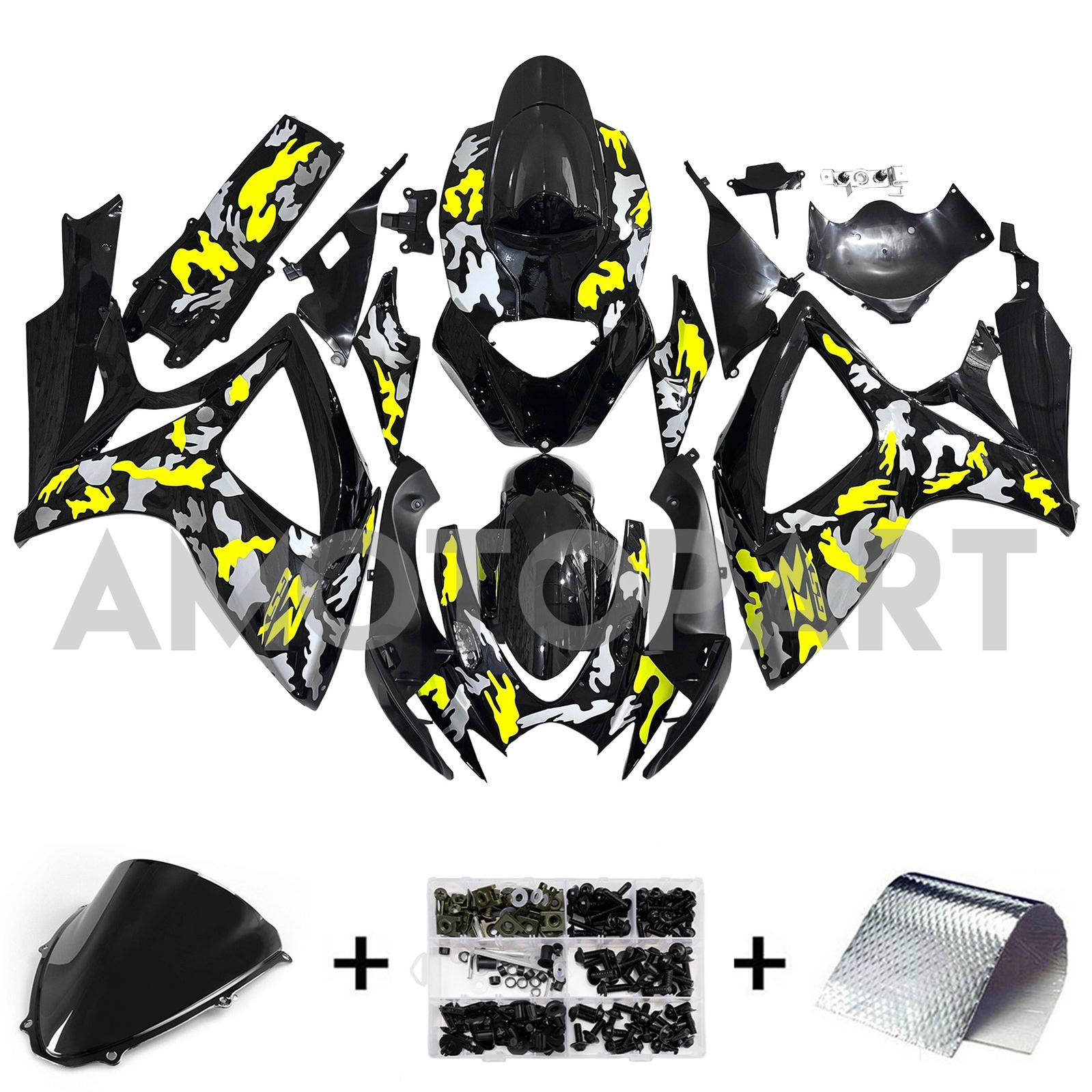 Amotopart 2006-2007 Suzuki GSXR 600/750 Yellow Grey Black Fairing Kit