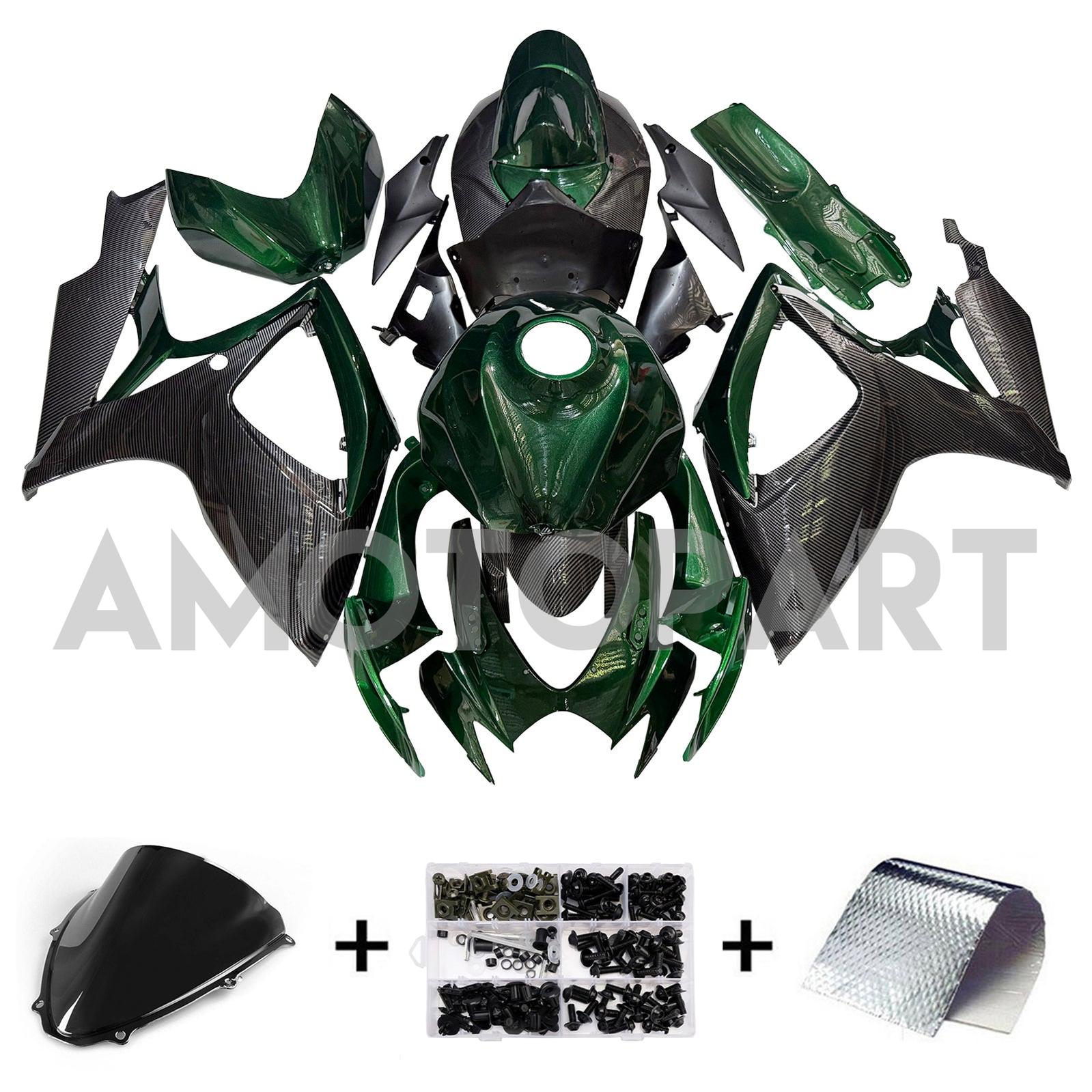 Amotopart 2006-2007 Suzuki GSXR 600/750 Dark Green & Carbon Fiber Fairing Kit