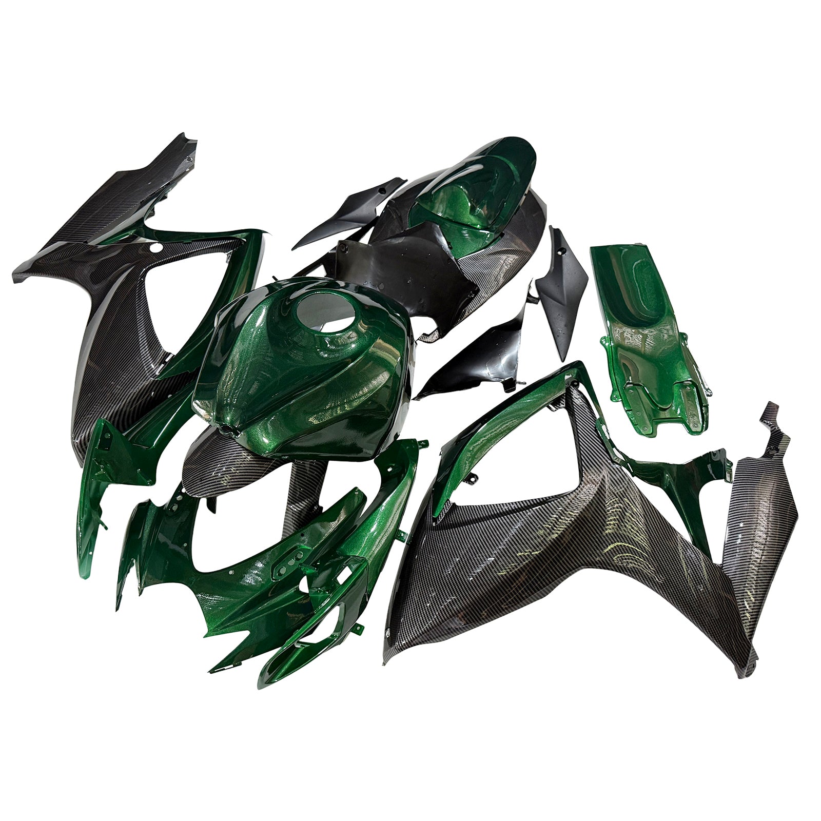 Amotopart 2006-2007 Suzuki GSXR 600/750 Dark Green & Carbon Fiber Fairing Kit