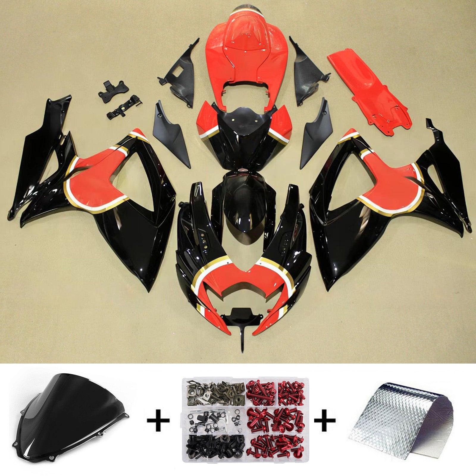 Amotopart 2006-2007 Suzuki GSXR 600/750 Black Red Fairing Kit