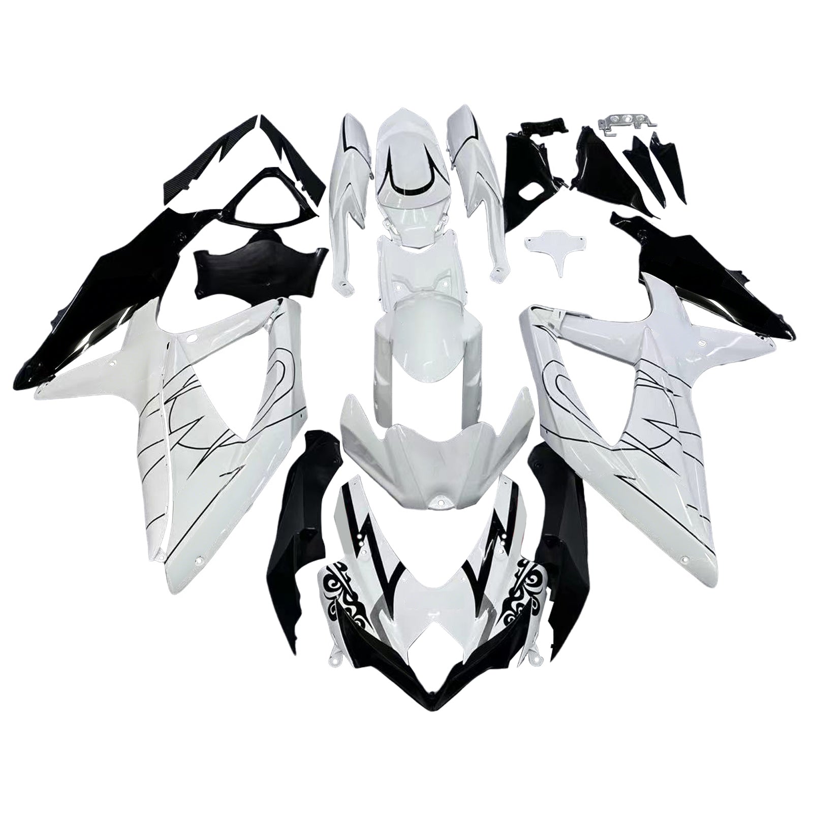 Amotopart 2008-2010 Suzuki GSXR 600/750 K8 Hvit med svart aksent Fairing Kit