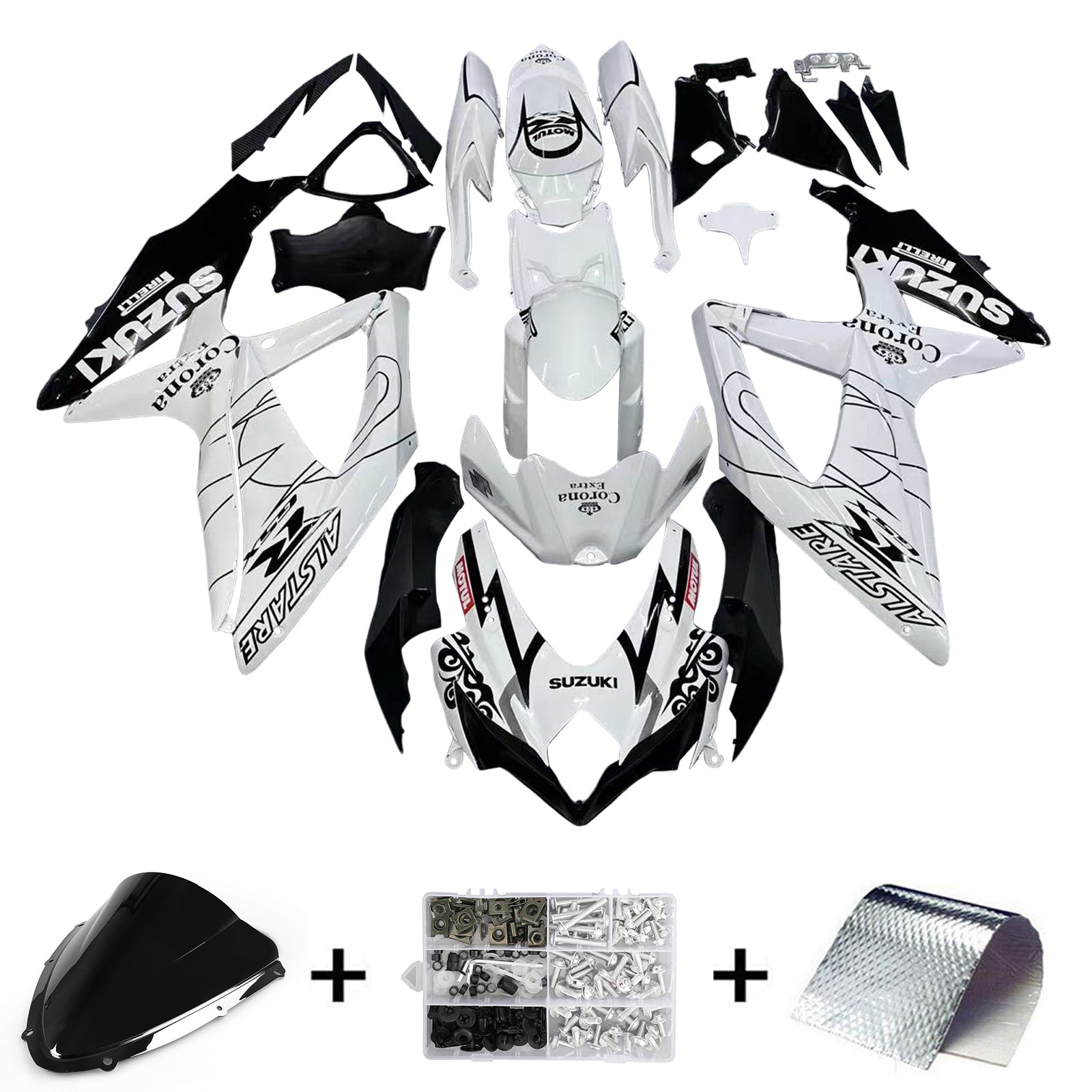 Amotopart 2008-2010 Suzuki GSXR 600/750 K8 blanco con kit de carenado negro