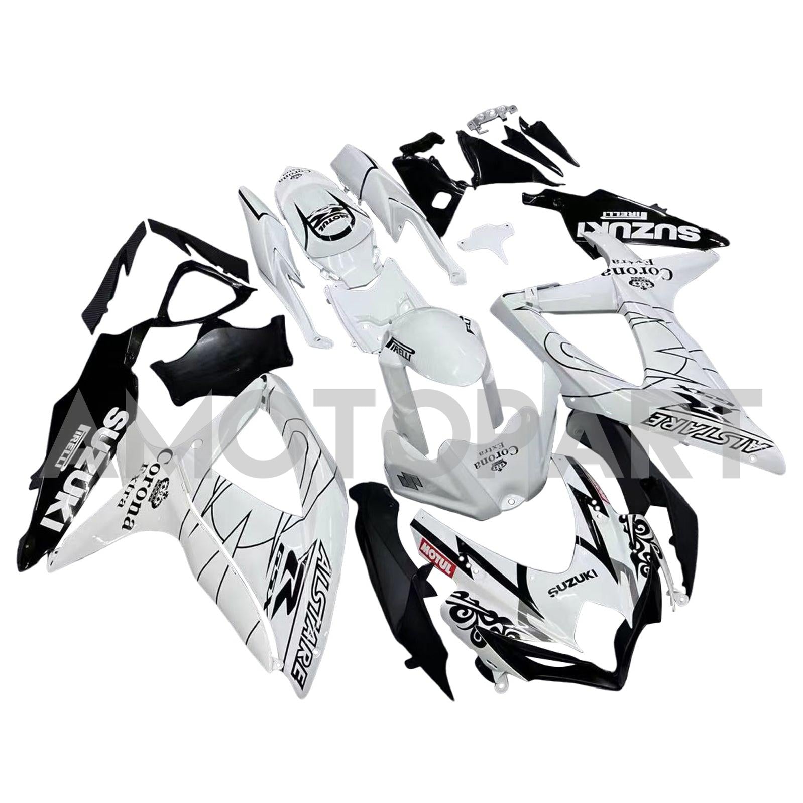 Amotopart 2008-2010 Suzuki GSXR 600/750 K8 White with Black Accent Fairing Kit