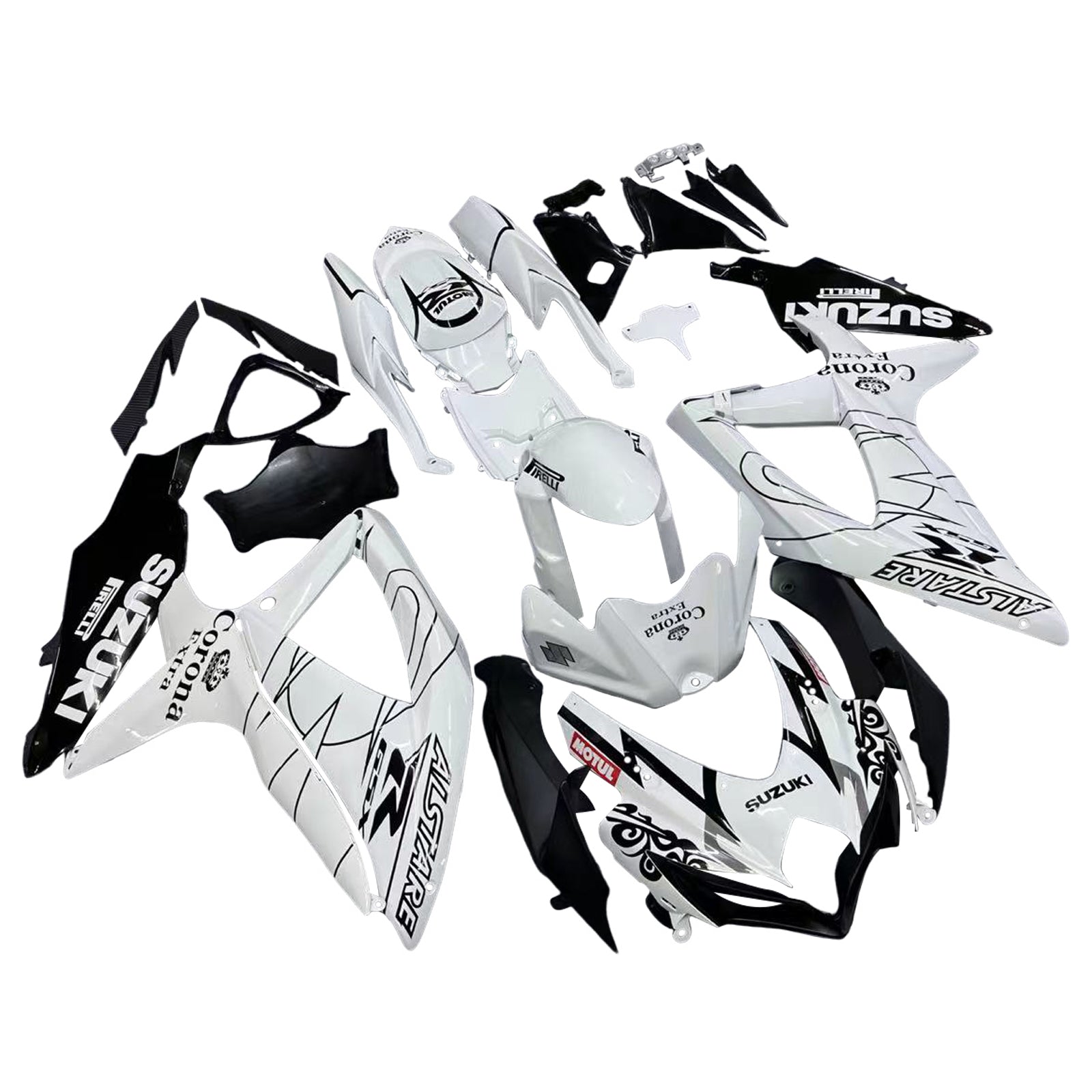 Amotopart 2008-2010 Suzuki GSXR 600/750 K8 White with Black Accent Fairing Kit