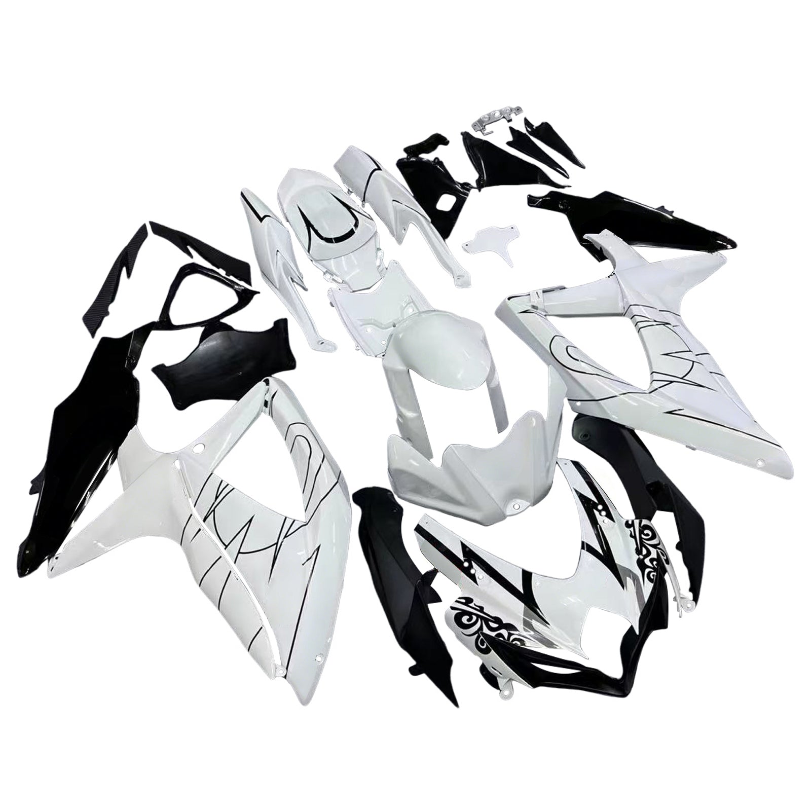 Amotopart 2008-2010 Suzuki GSXR 600/750 K8 Hvit med svart aksent Fairing Kit