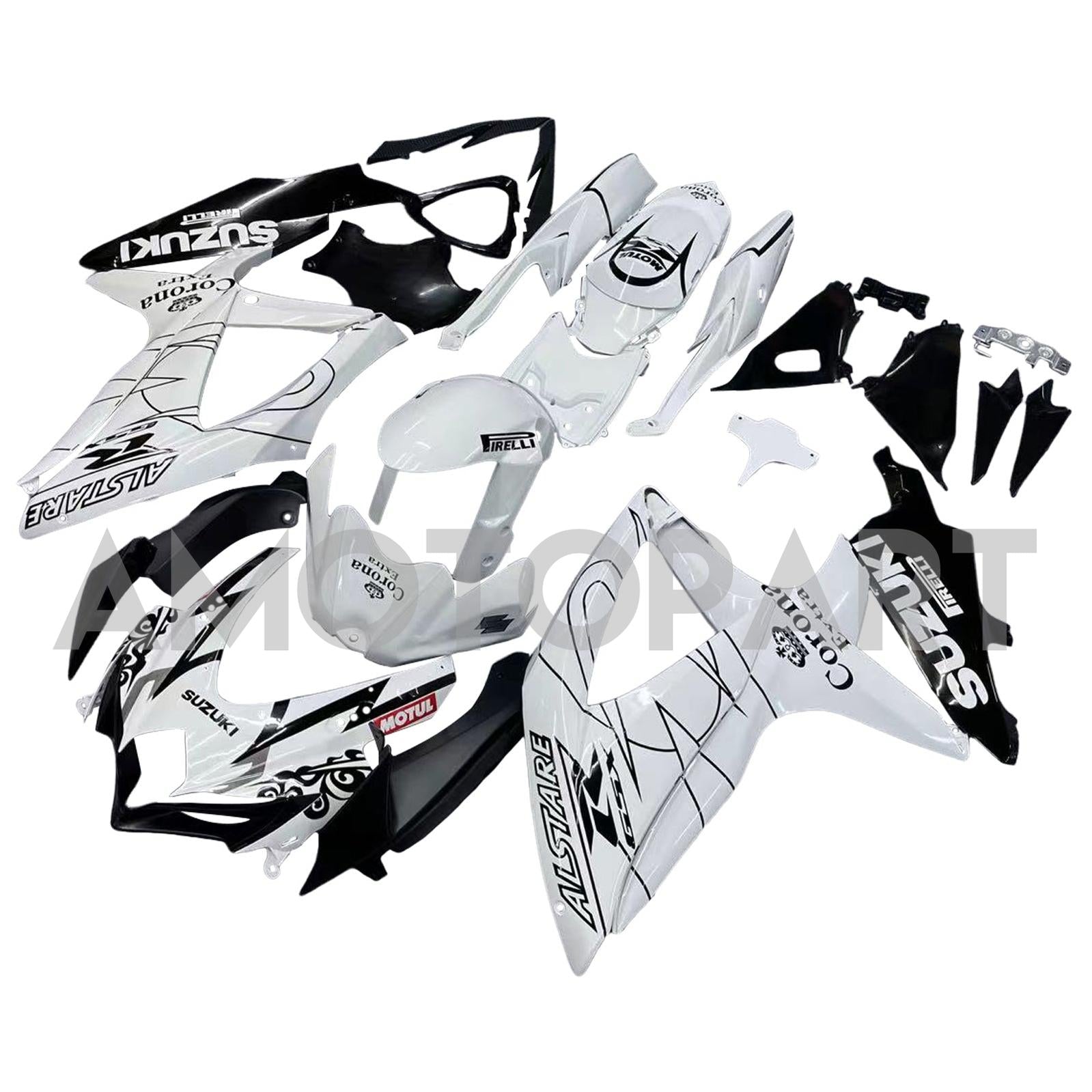 Amotopart 2008-2010 Suzuki GSXR 600/750 K8 White with Black Accent Fairing Kit