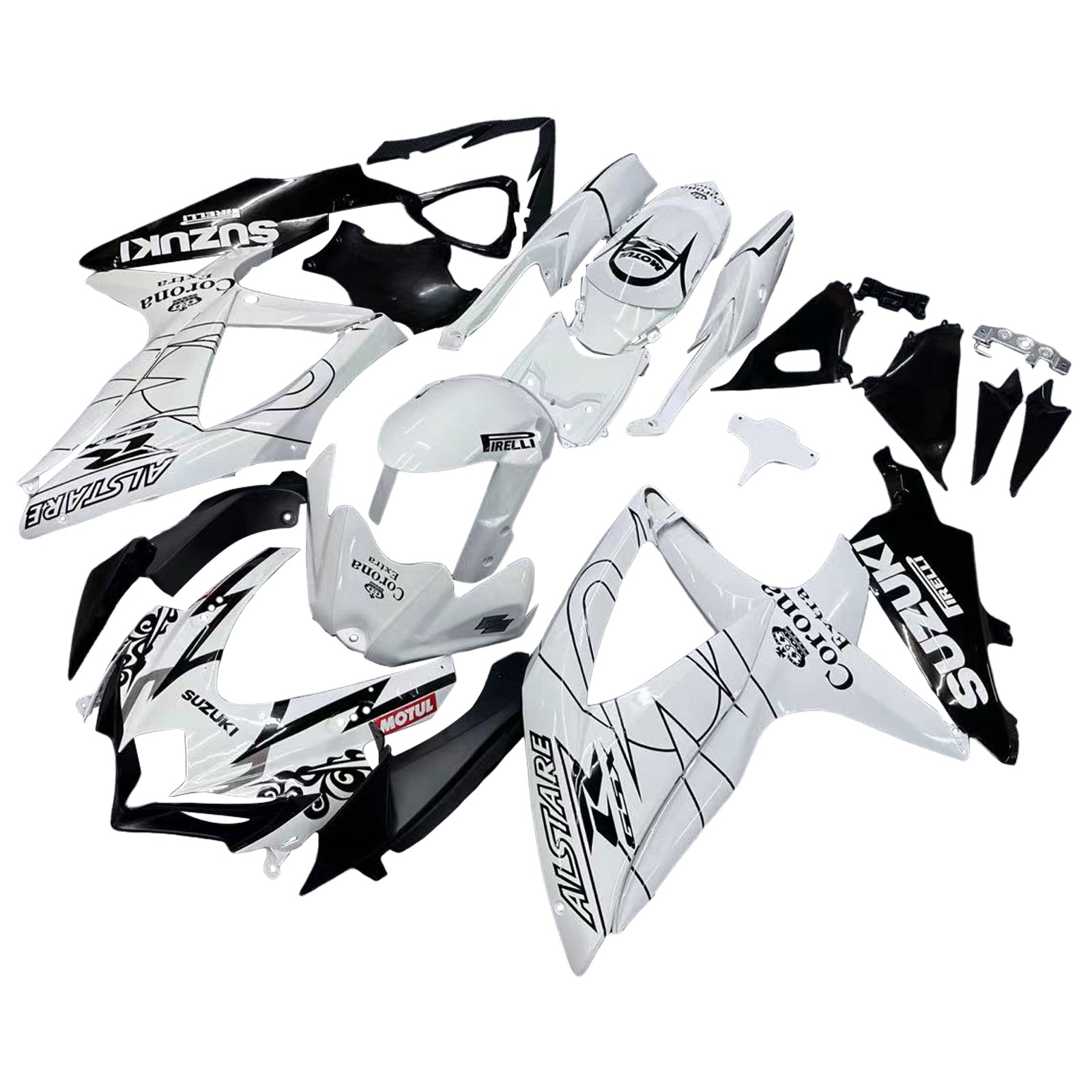 Amotopart 2008-2010 Suzuki GSXR 600/750 K8 White with Black Accent Fairing Kit