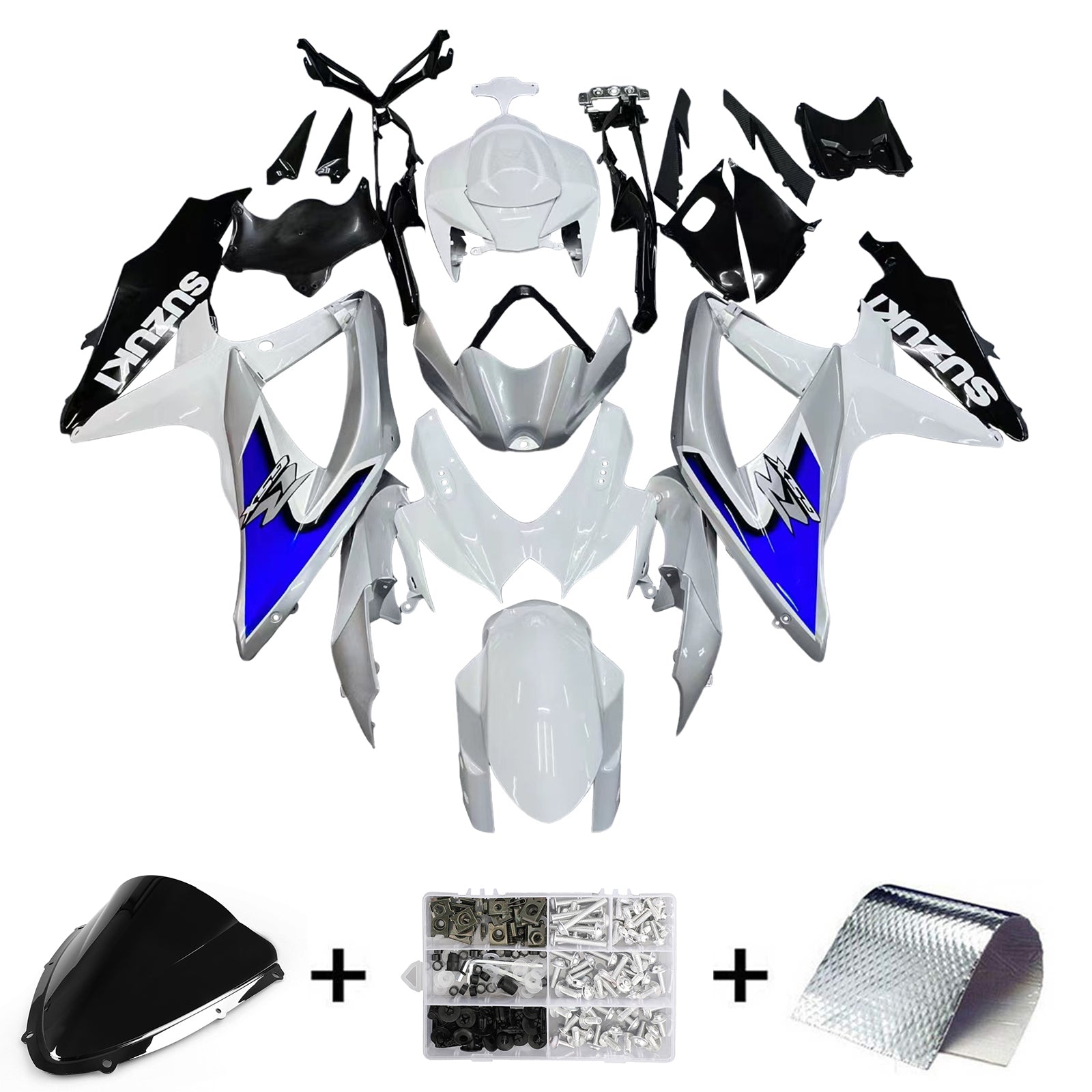 Amotopart 2008-2010 Suzuki GSX-R 600 GSX-R 750 Kit de carenado azul y blanco