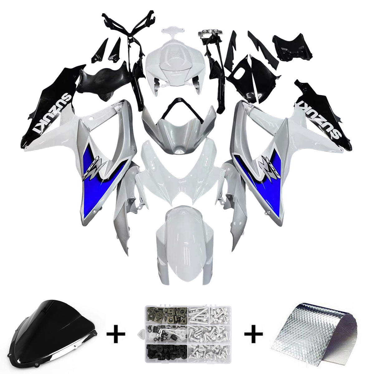 Amotopart 2008-2010 Suzuki GSX-R 600 GSX-R 750 Kit carena blu e bianco