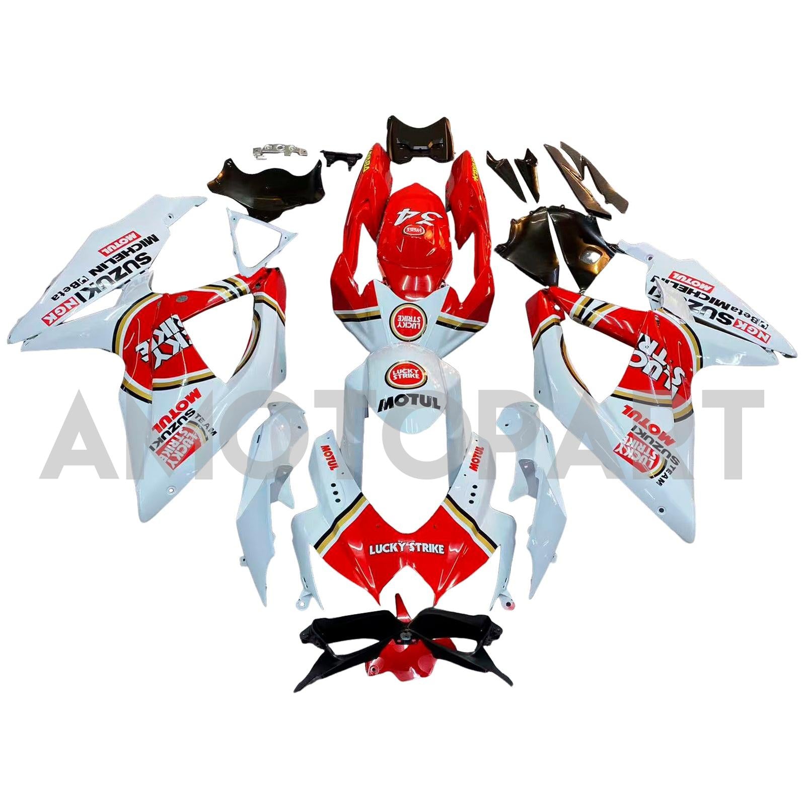 Amotopart 2008-2010 K8 GSXR 600/750 Suzuki White Red Fairing Kit