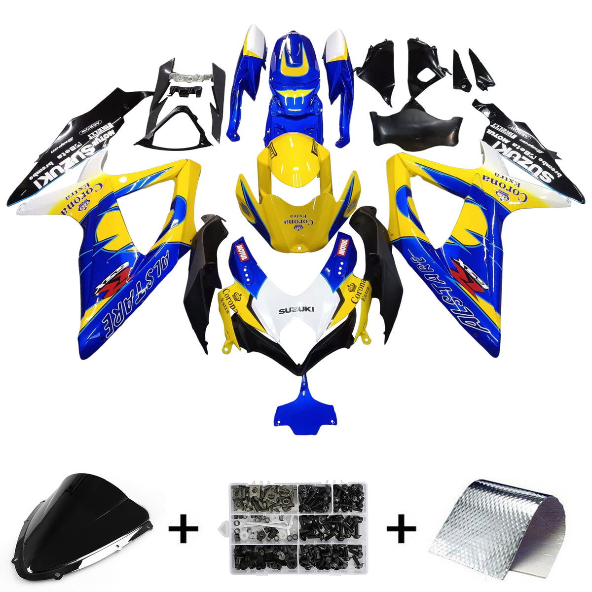 Amotopart 2008-2010 Suzuki GSXR 600/750 K8 Kit de carenado azul y amarillo