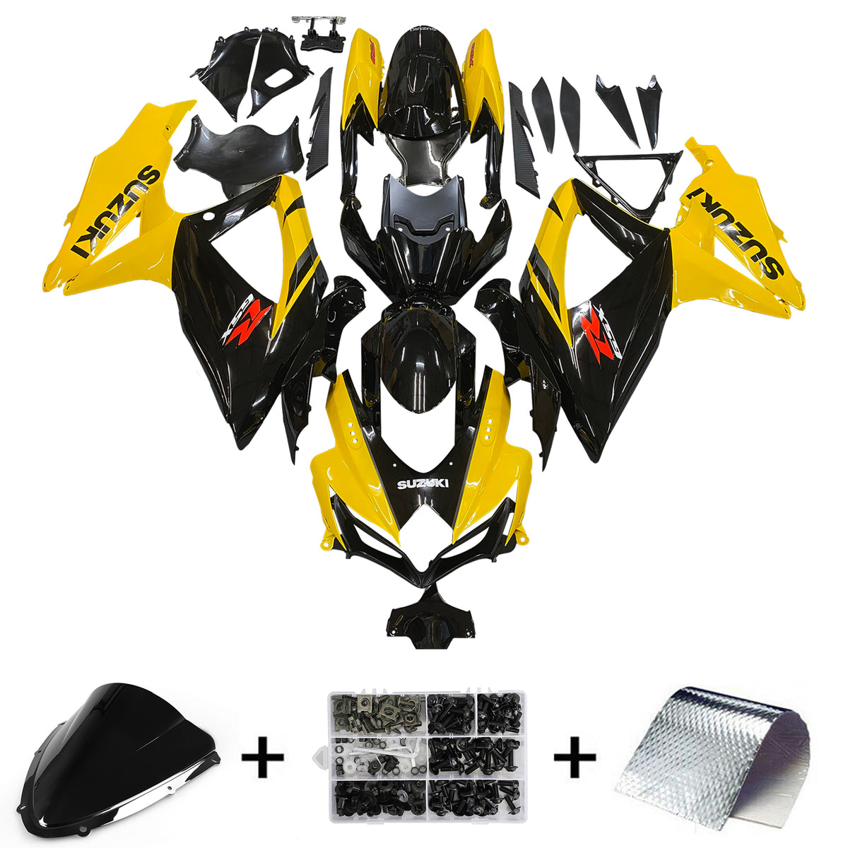 Amotopart 2008-2010 Suzuki GSXR 600/750 K8 Kit de carénage jaune et noir