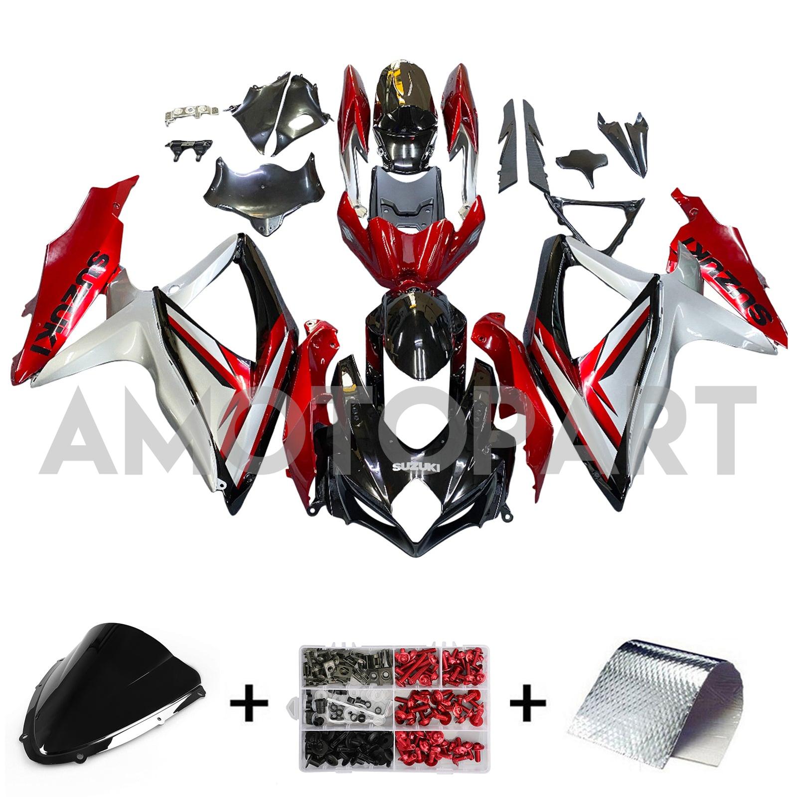 Amotopart 2008-2010 Suzuki GSXR600750 Fairing G-Sliver&Red Kit