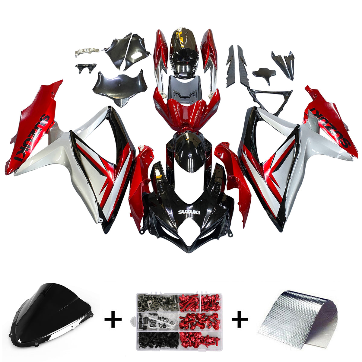 Amotopart 2008-2010 Suzuki GSXR600750 Fairing G-Sliver&Red Kit