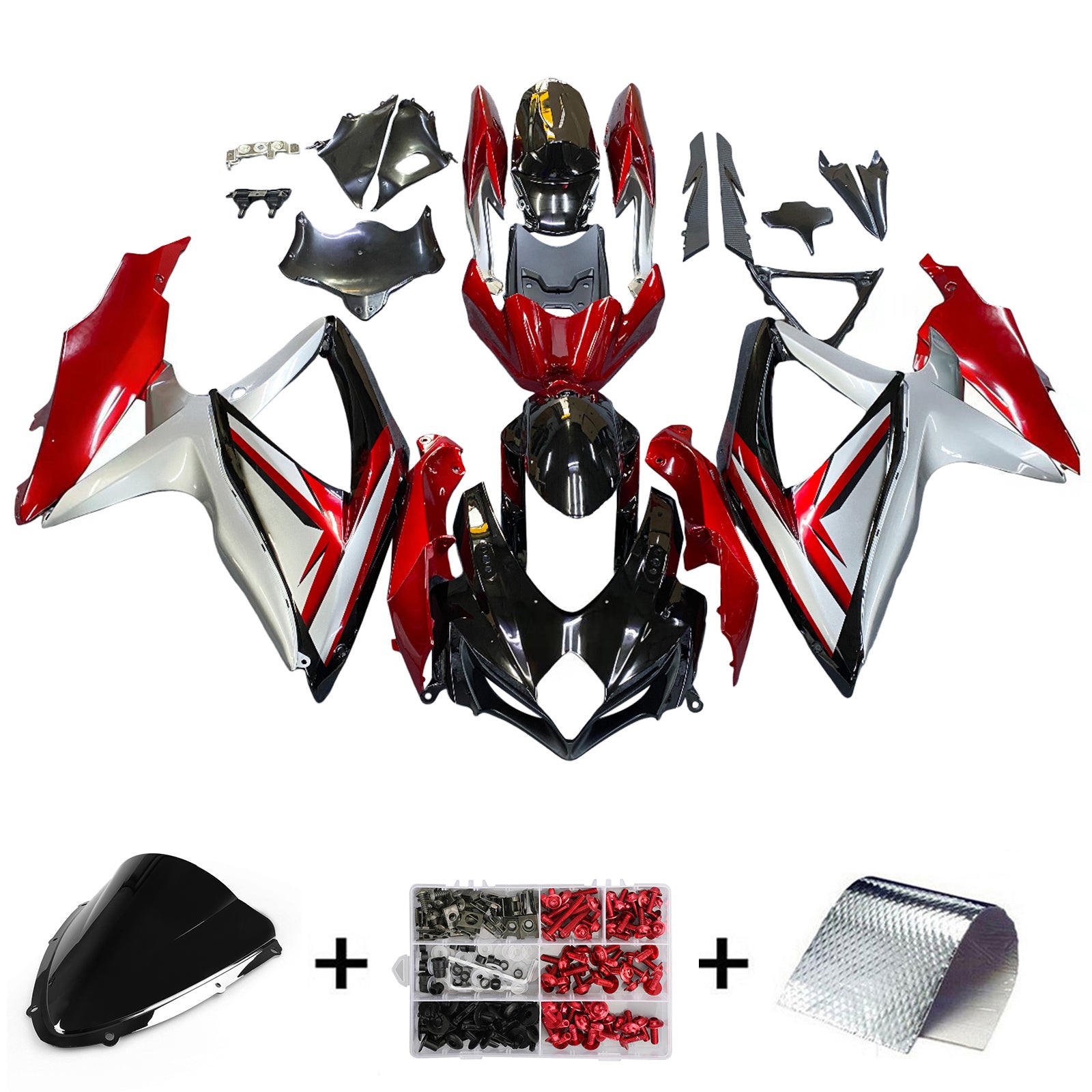 Amotopart 2008-2010 Suzuki GSXR600750 Fairing G-Sliver&Red Kit