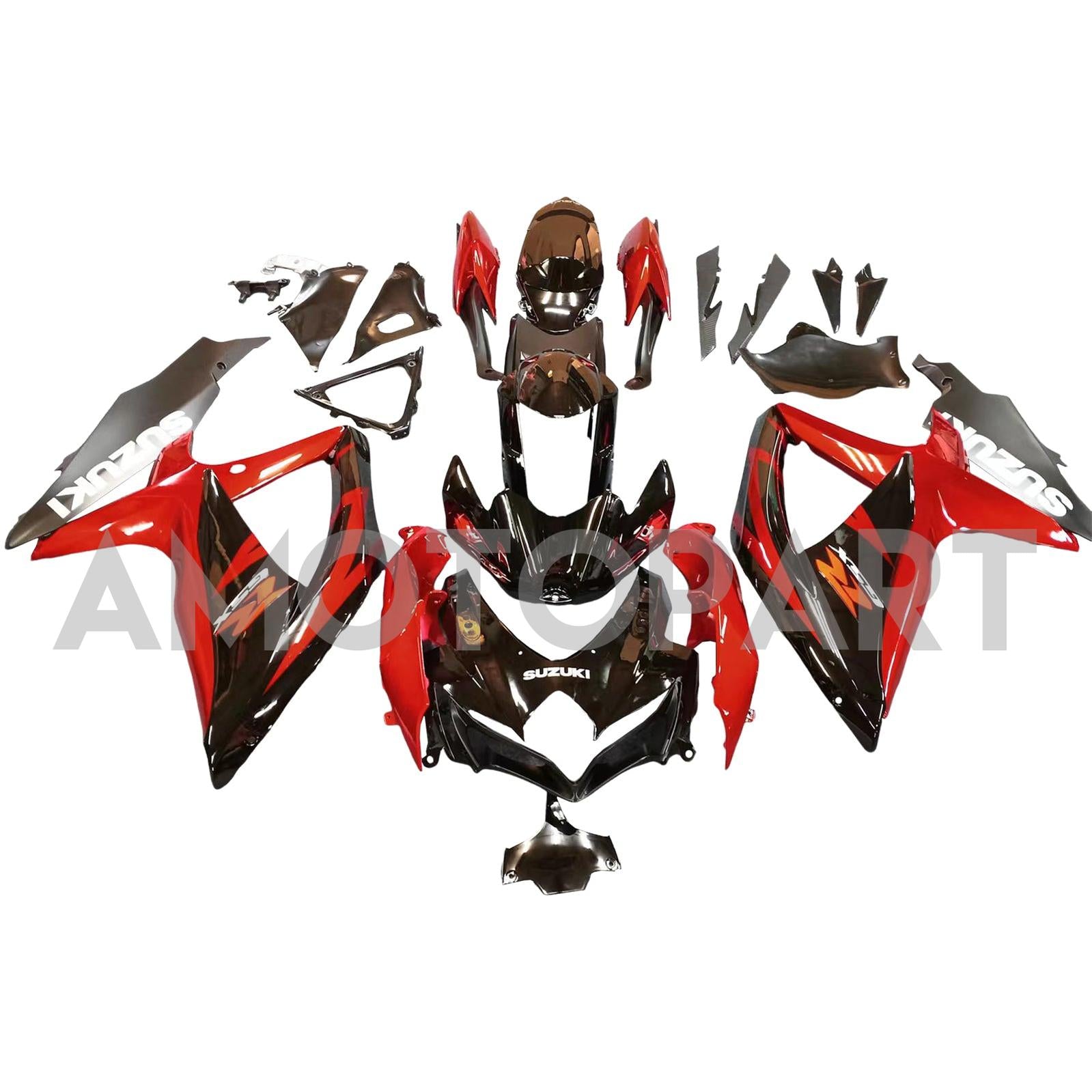 Amotopart 2008-2010 Suzuki GSXR600/750 Fairing Gloss Red&Black style 2 Kit