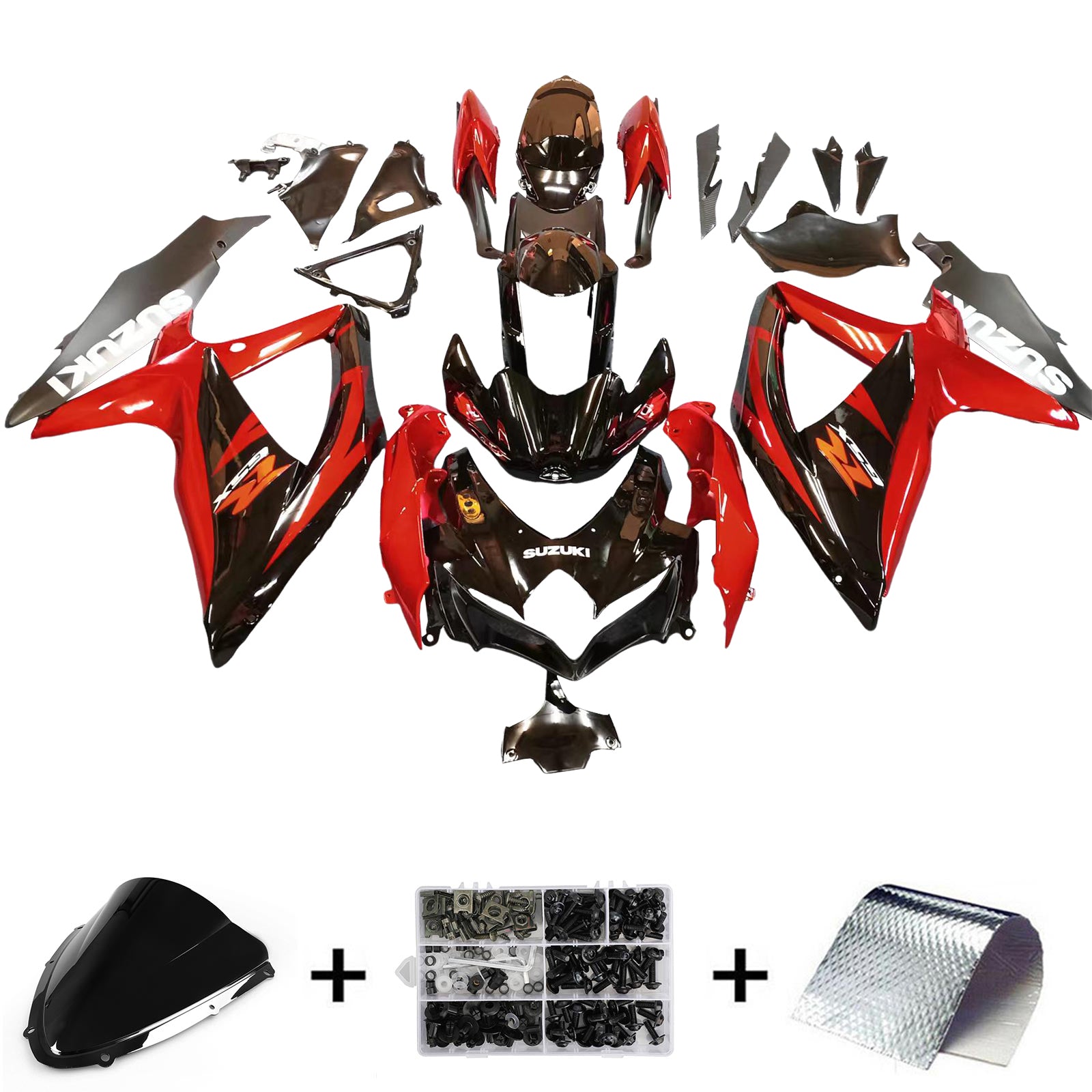 Amotopart 2008-2010 Suzuki GSXR600/750 Carena Gloss Rosso&amp;Nero stile 2 Kit