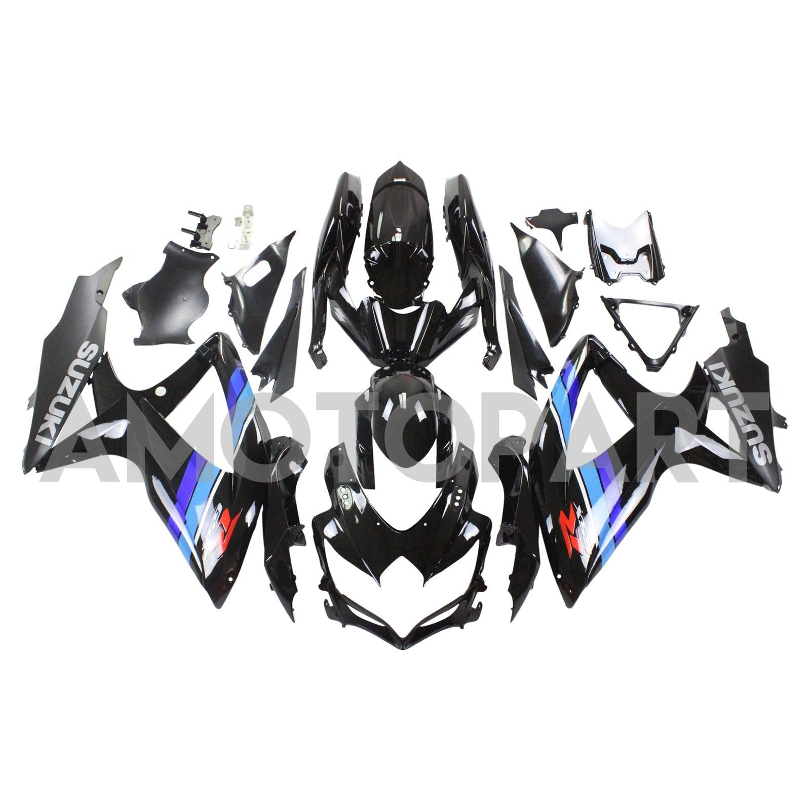 Amotopart 2008-2010 Suzuki GSXR600/750 Fairing Gloss Black&Blue Kit
