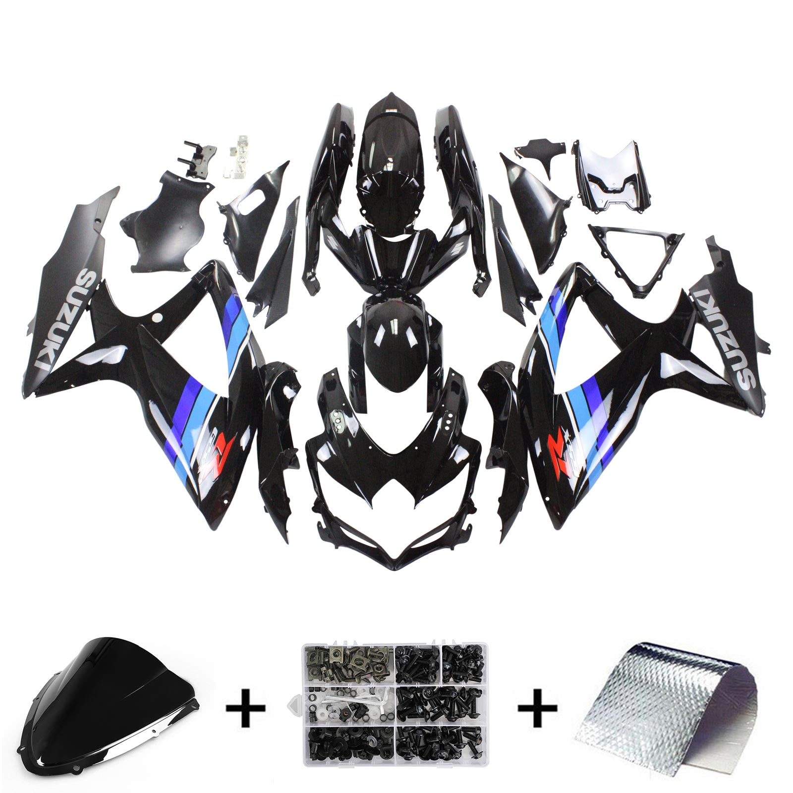 Amotopart 2008-2010 Suzuki GSXR600/750 Fairing Gloss Black&Blue Kit