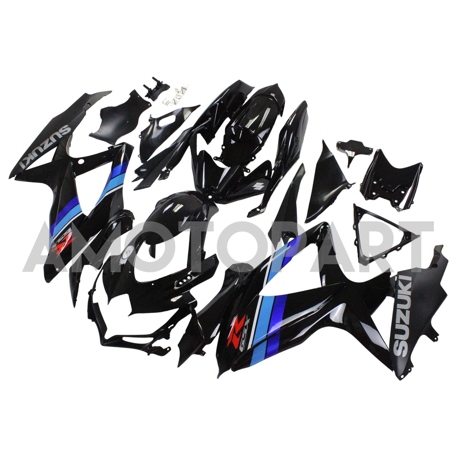 Amotopart 2008-2010 Suzuki GSXR600/750 Fairing Gloss Black&Blue Kit