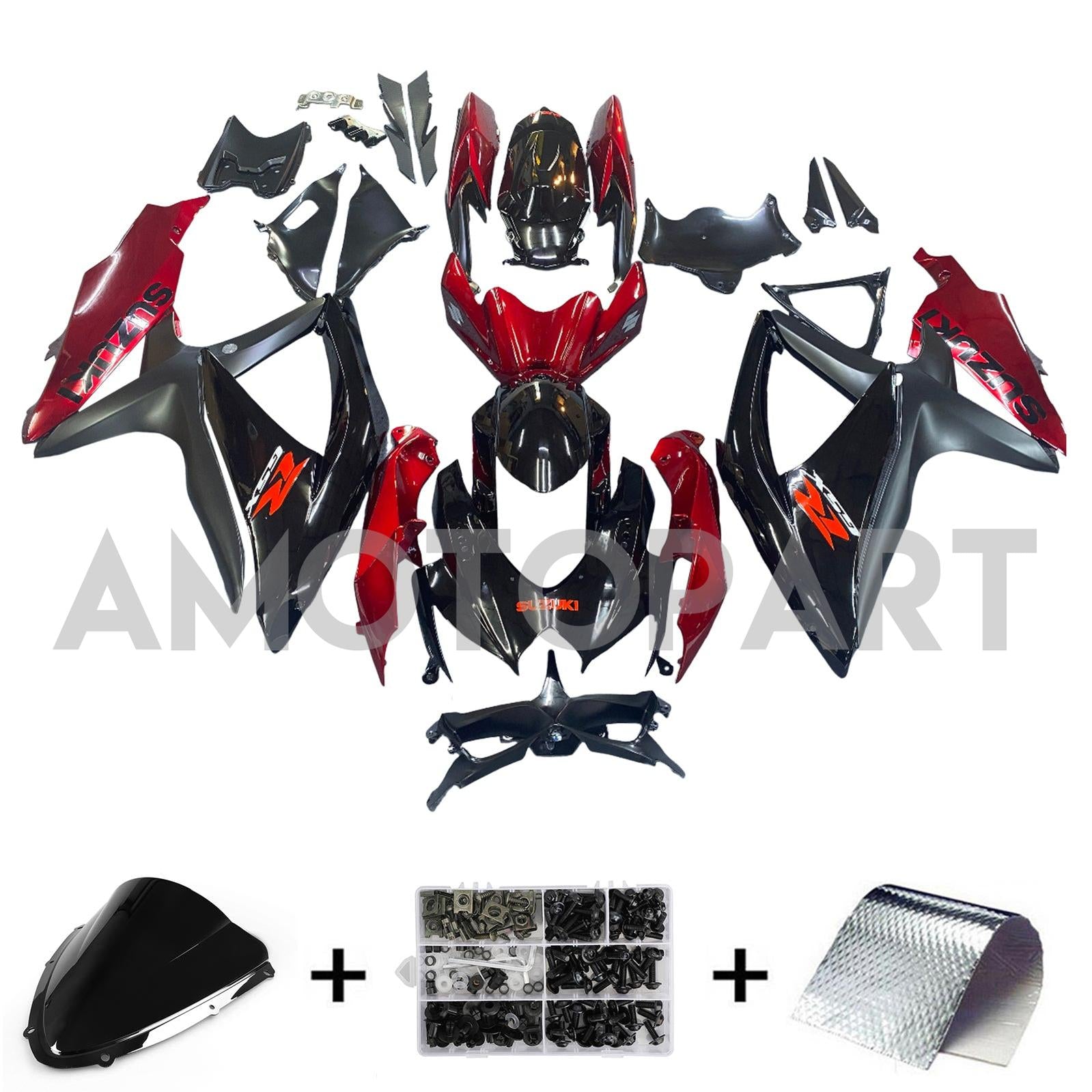 Amotopart 2008-2010 Suzuki GSXR600/750 Fairing Gloss Black&Red Kit