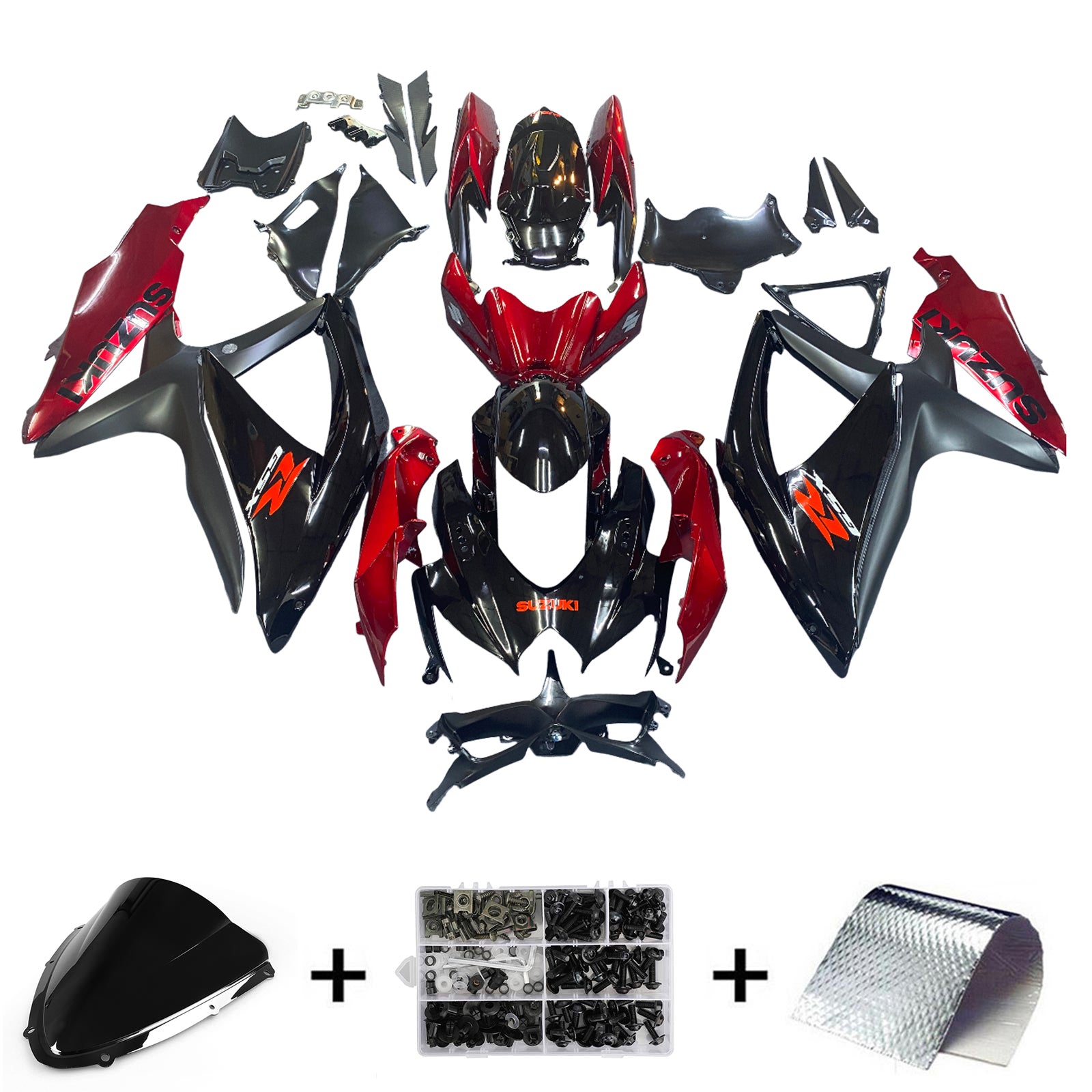 Amotopart 2008-2010 Suzuki GSXR600/750 Fairing Gloss Black&Red Kit