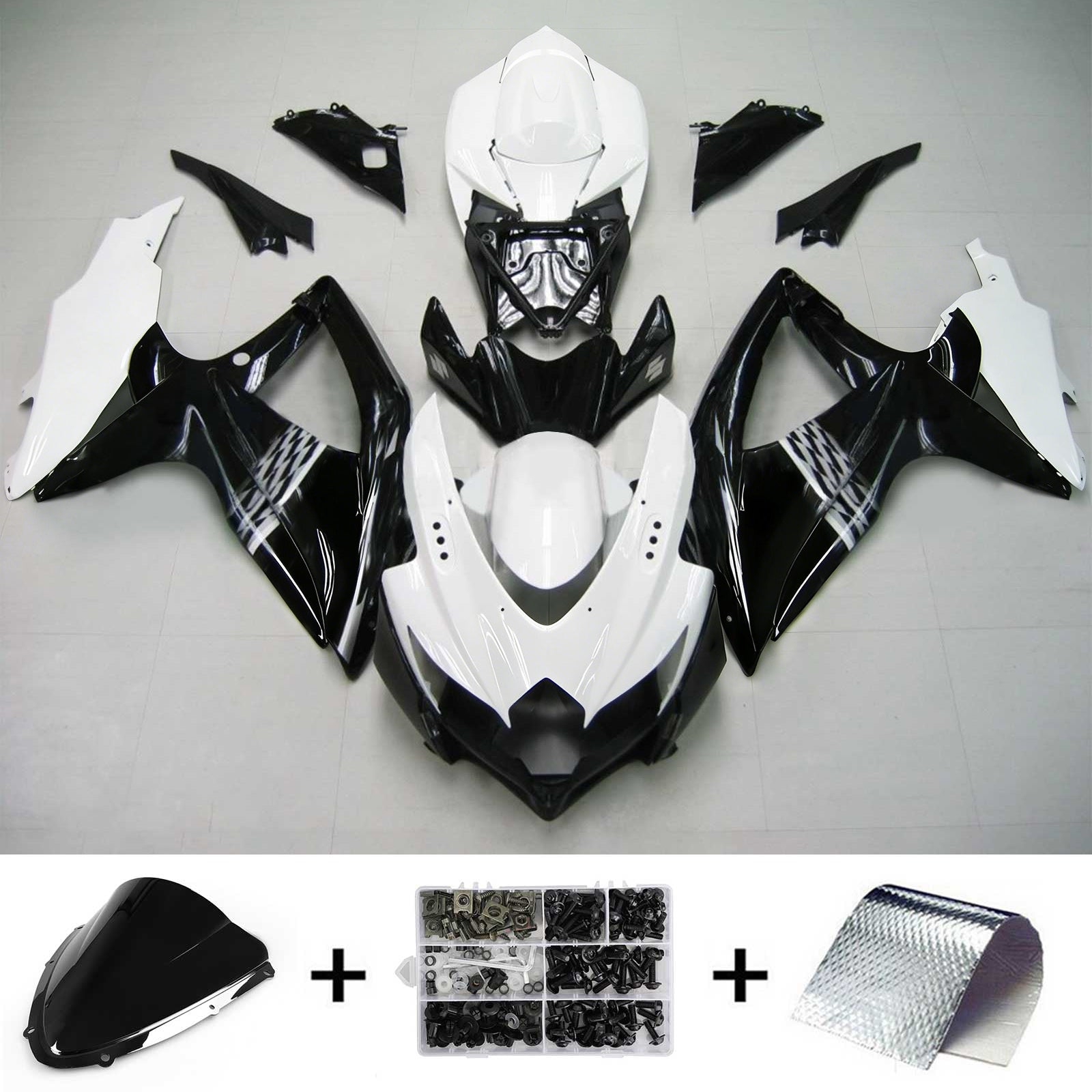 Cupolino nero Amotopart per Suzuki GSXR600/750 2008-2010&WKit bianco