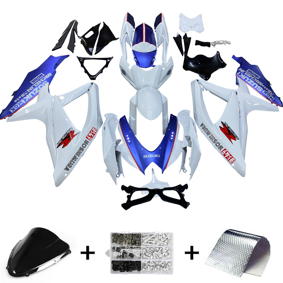 Amotopart 2008-2010 Suzuki GSXR600/750 Kit de carénage blanc et bleu foncé mat